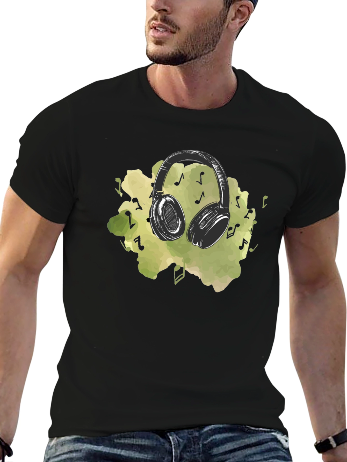 Music Lovers Headphones Graphic Tee - Black
