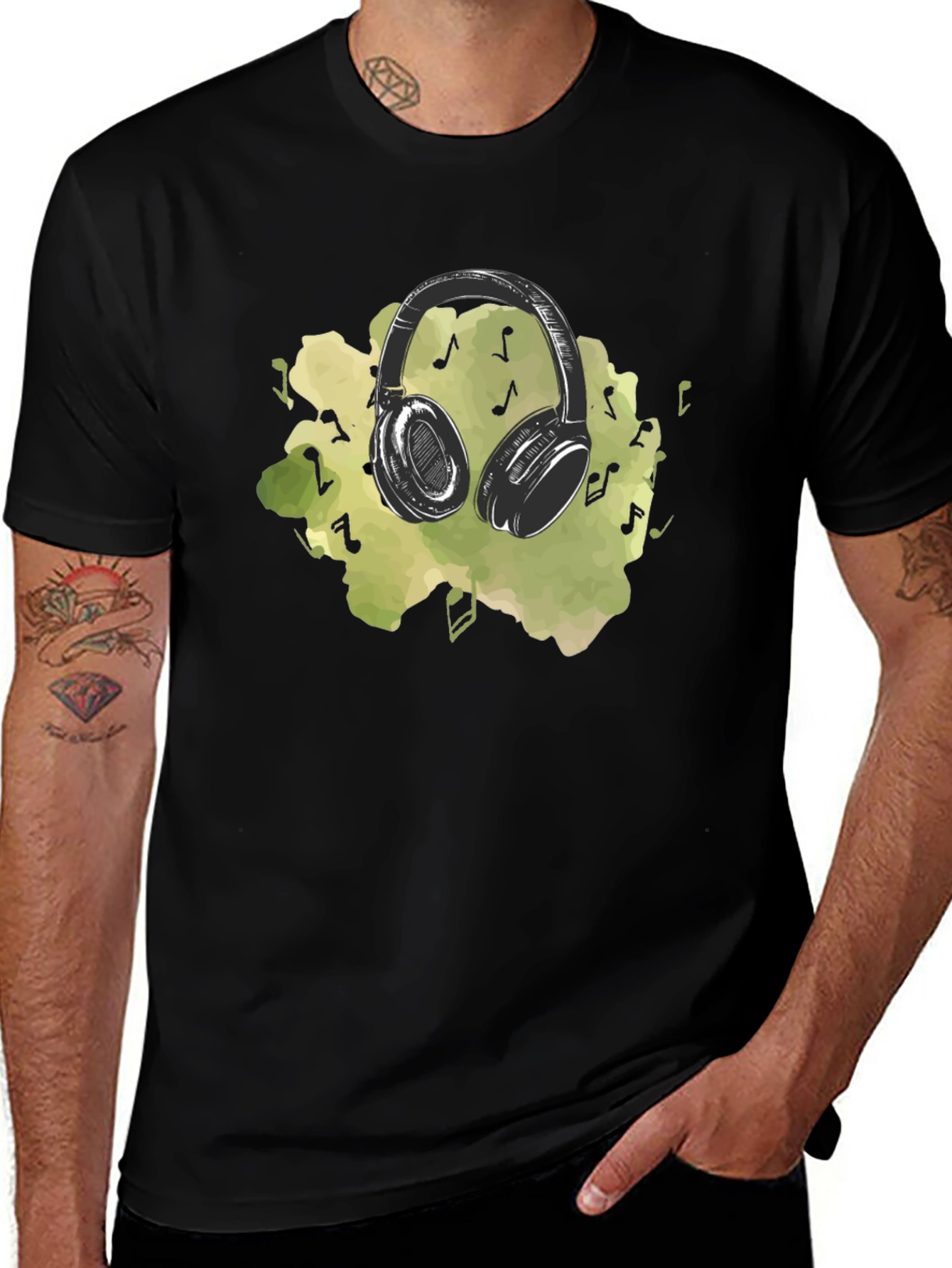 Music Lovers Headphones Graphic Tee - Black