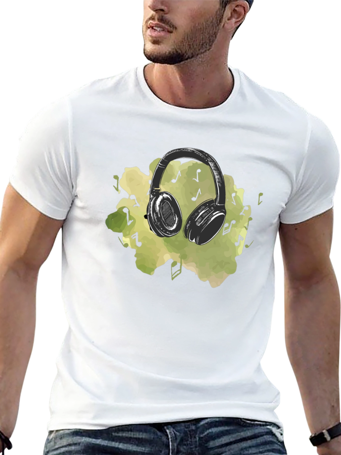 Music Lovers Headphones Graphic Tee - Black