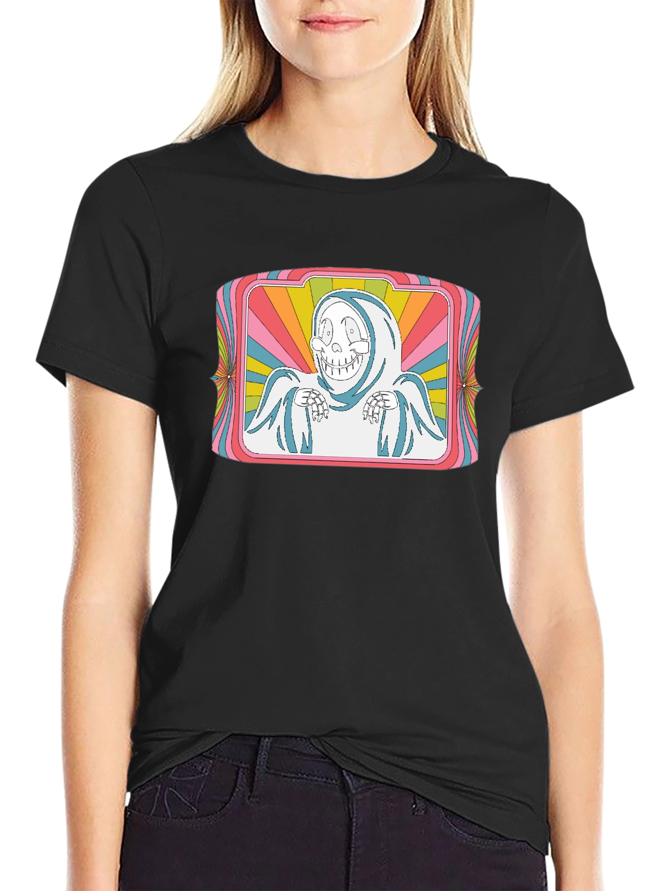 Groovy Cartoon Grim Reaper Black T-Shirt