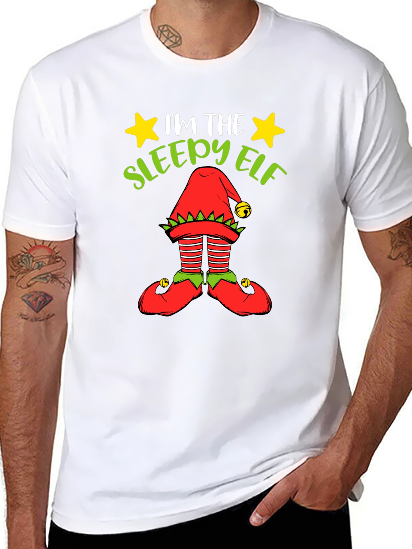 Sleepy Elf Graphic Tee - Holiday Humor Shirt