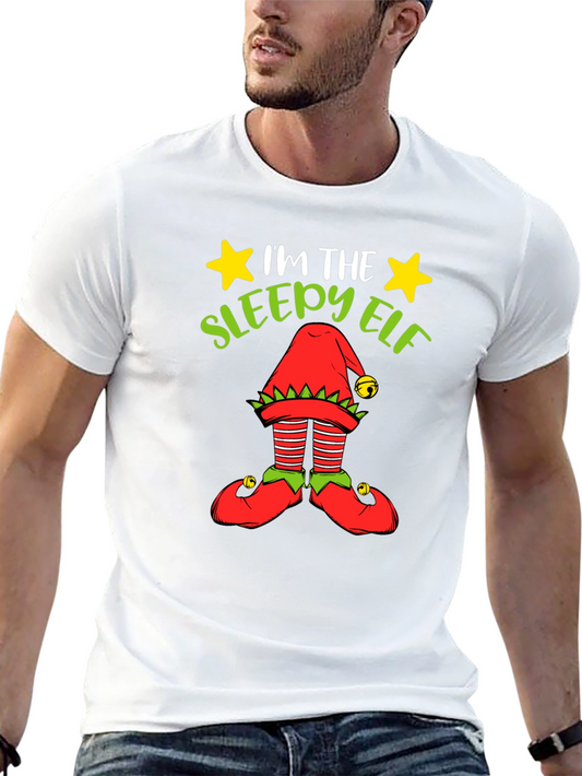 Sleepy Elf Graphic Tee - Holiday Humor Shirt