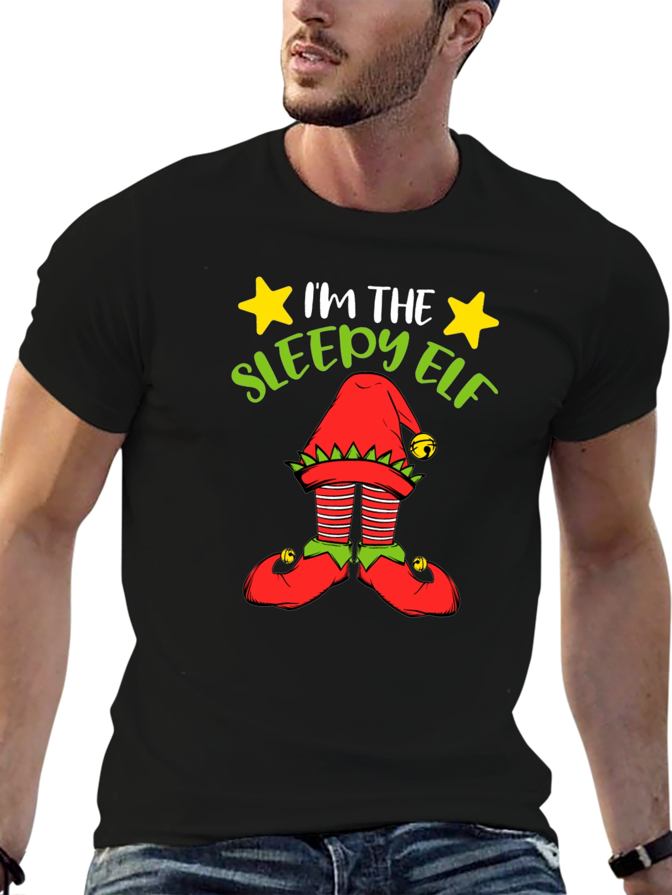 Sleepy Elf Graphic Tee - Holiday Humor Shirt