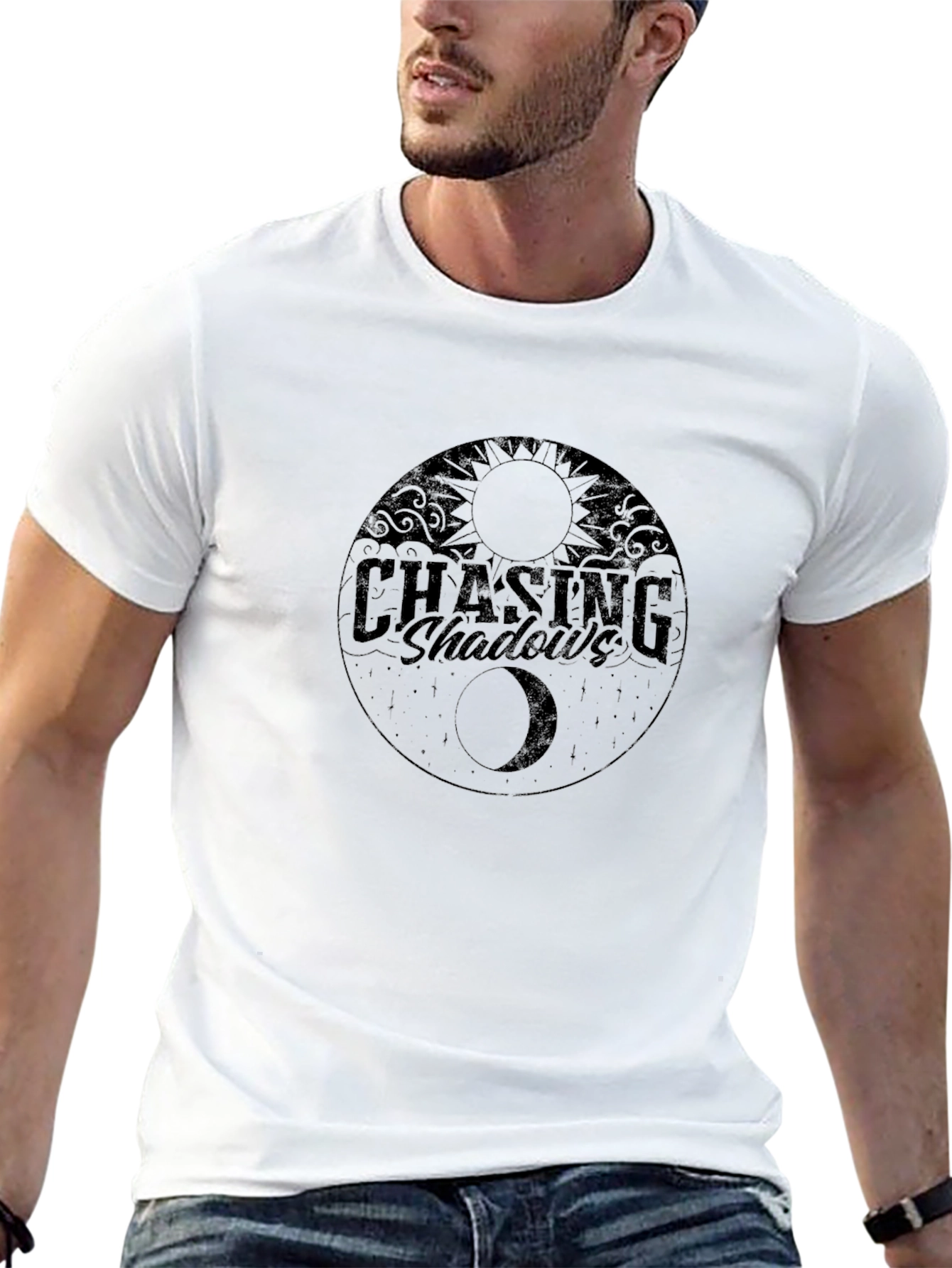 Chasing Shadows Graphic Tee - Stylish Black T-Shirt
