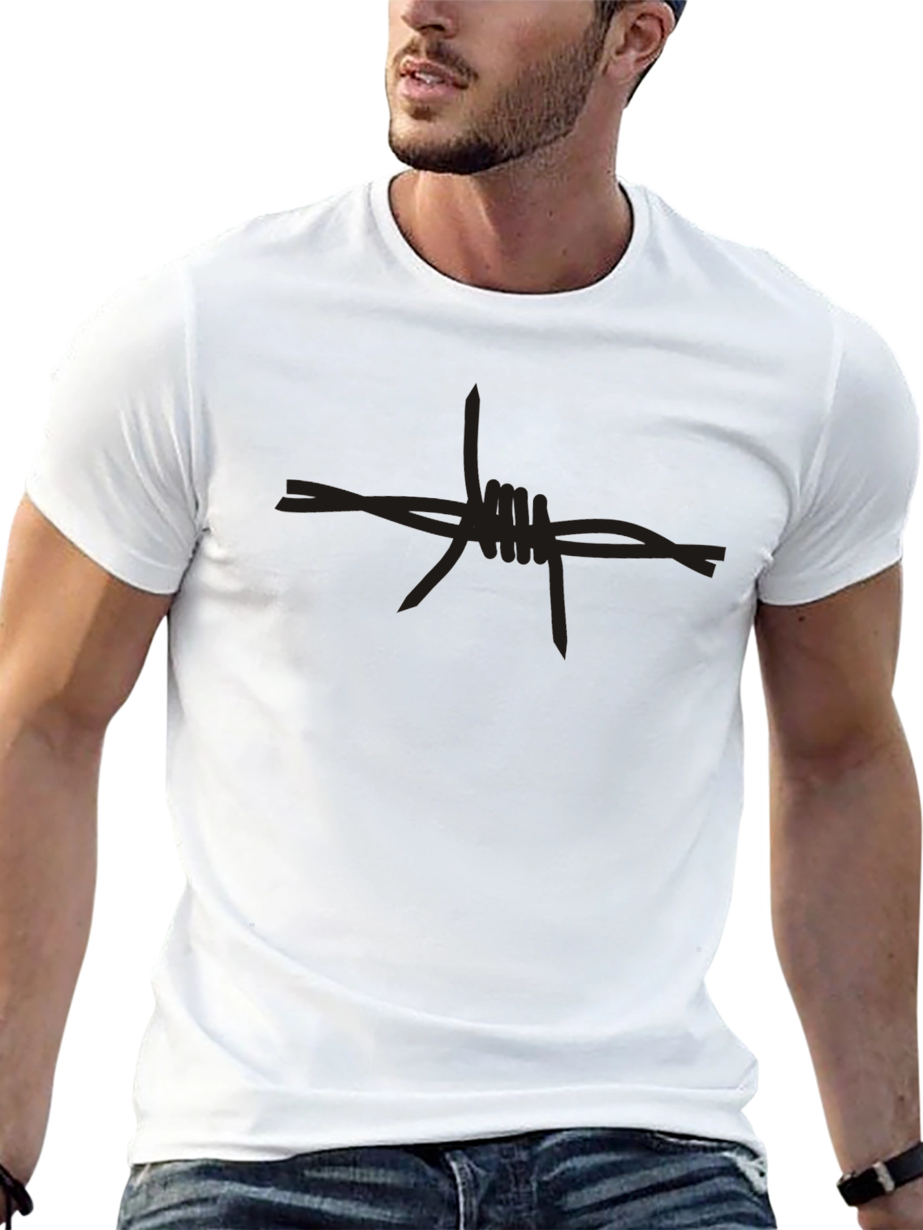 Edgy Barbed Wire Graphic Tee - Black Cotton T-Shirt