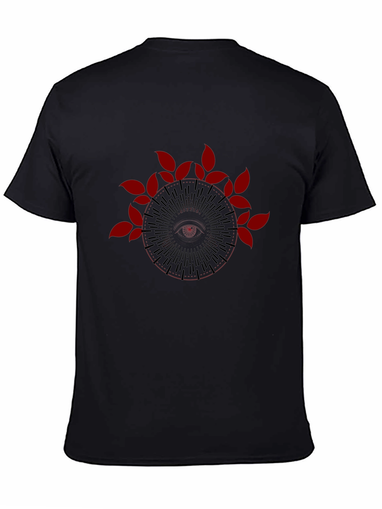 Black Tee with Mandala Leaf Graphic