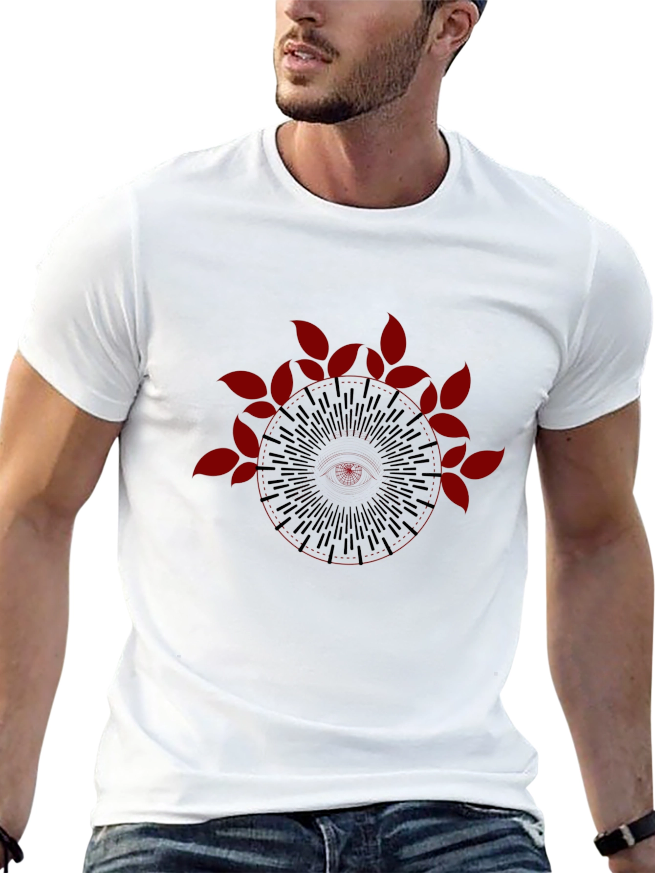 Black Tee with Mandala Leaf Graphic