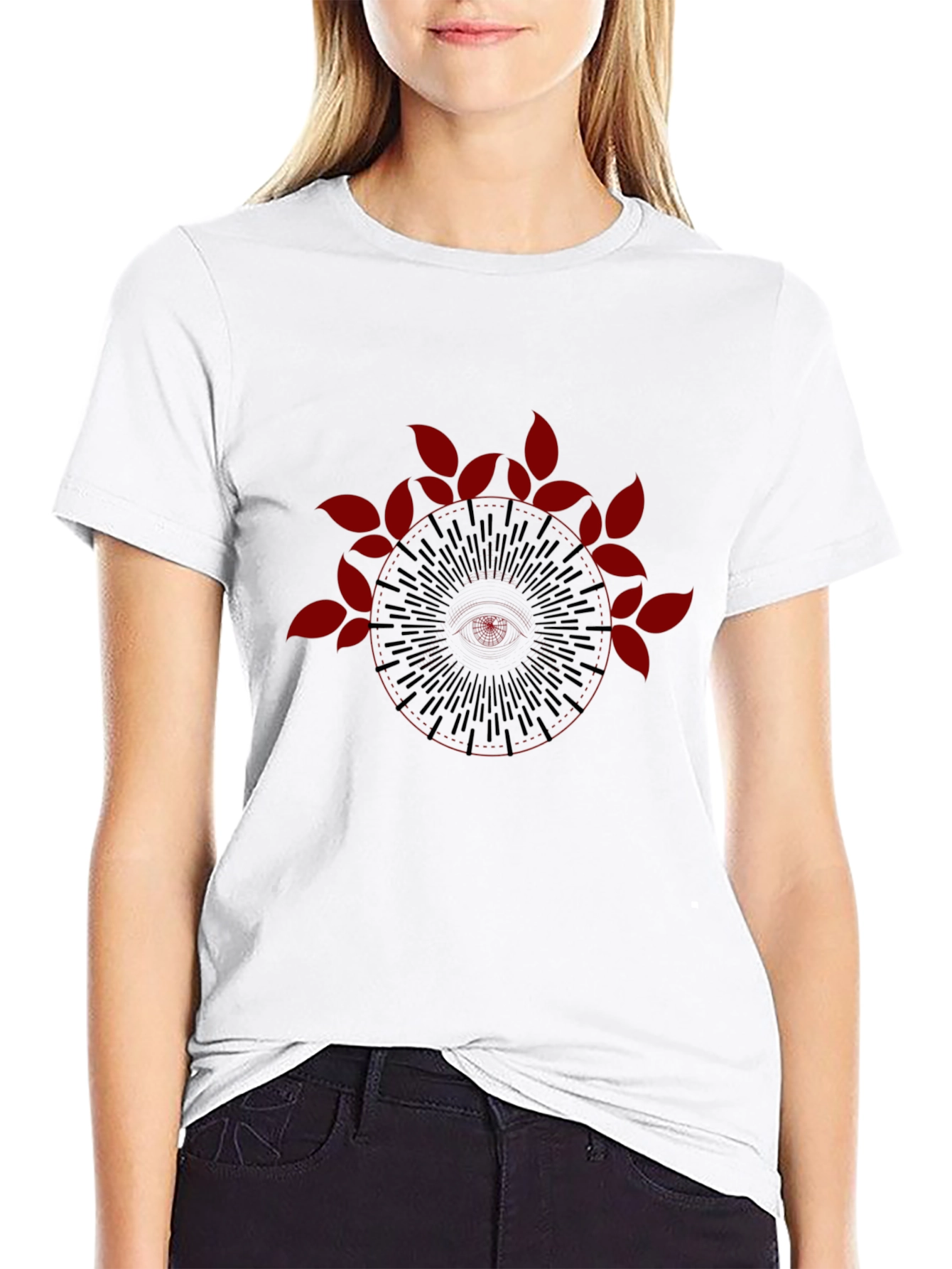Black Tee with Mandala Leaf Graphic