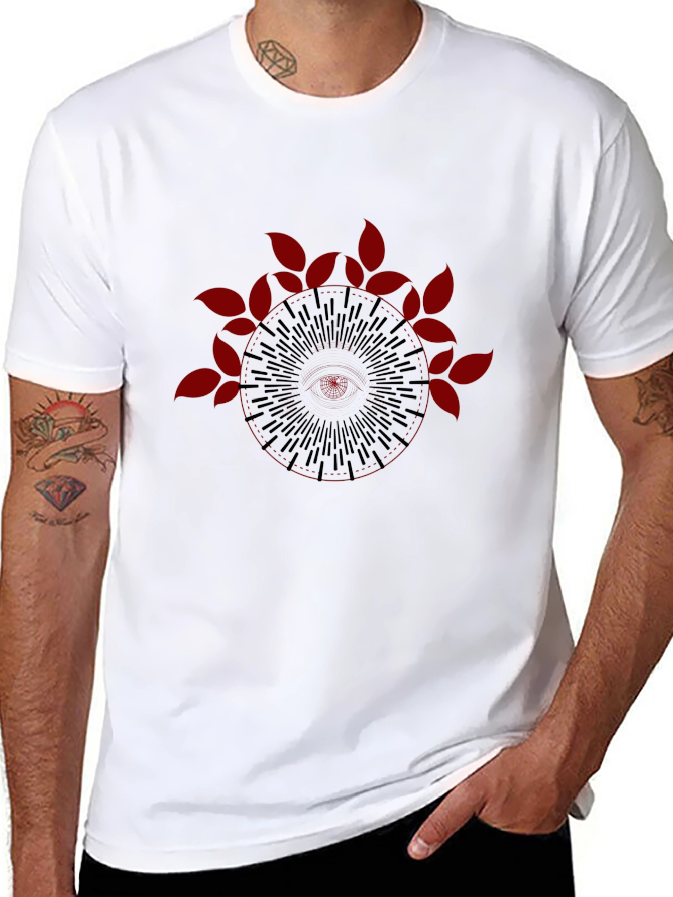 Black Tee with Mandala Leaf Graphic