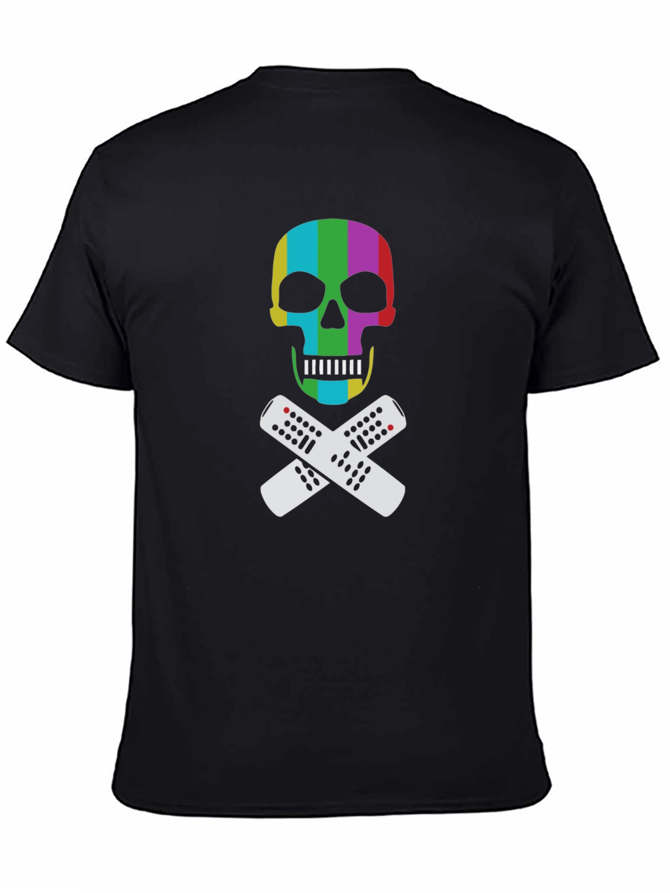 Rainbow Skull & Remote T-Shirt - Black Tee