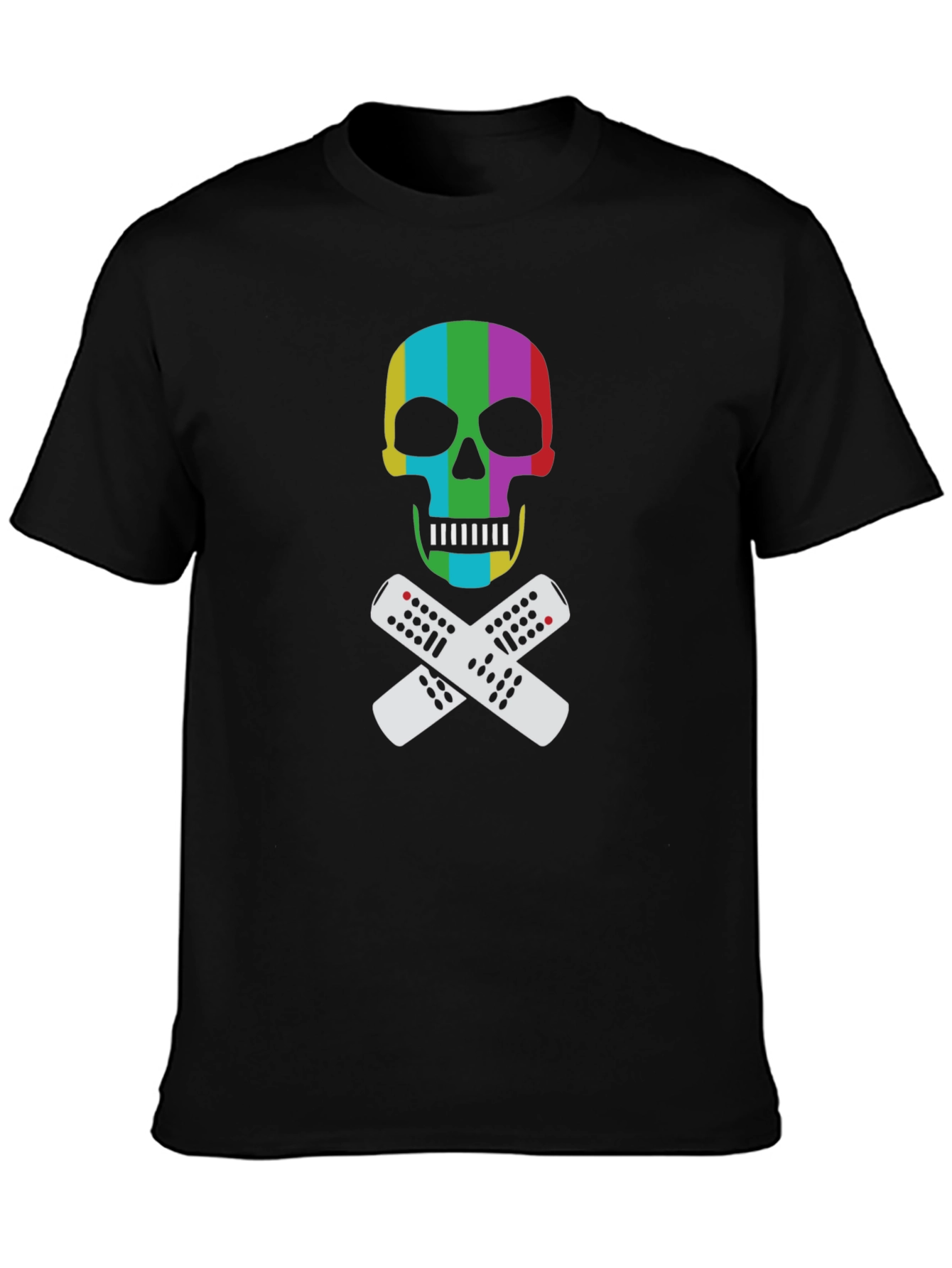 Rainbow Skull & Remote T-Shirt - Black Tee