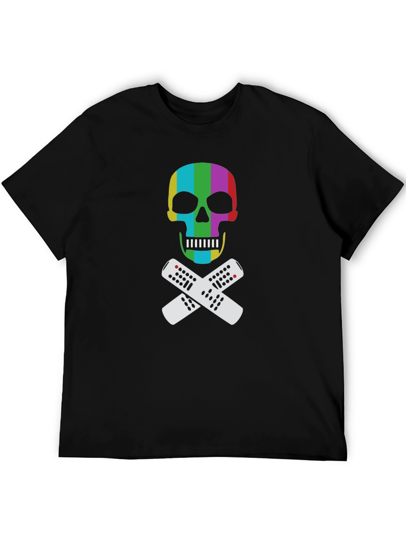 Rainbow Skull & Remote T-Shirt - Black Tee