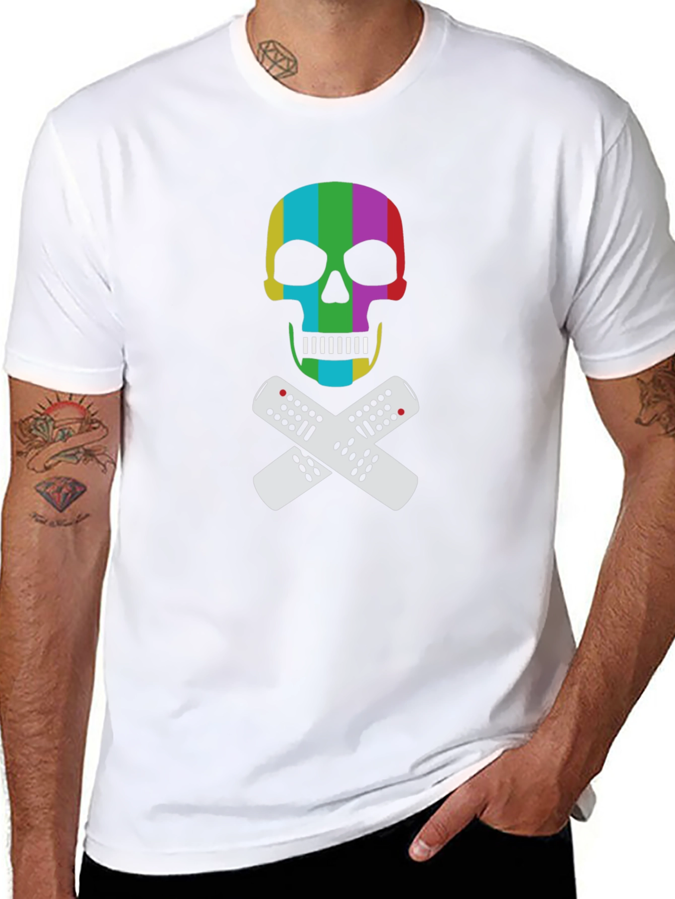 Rainbow Skull & Remote T-Shirt - Black Tee