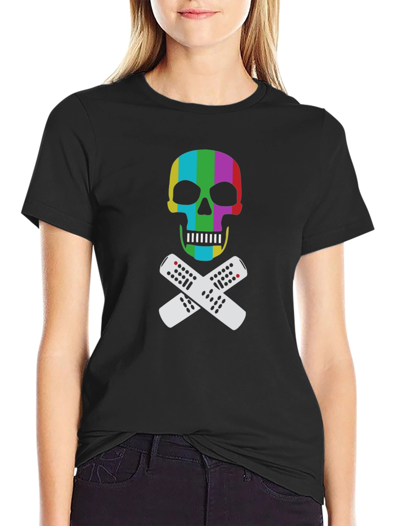 Rainbow Skull & Remote T-Shirt - Black Tee