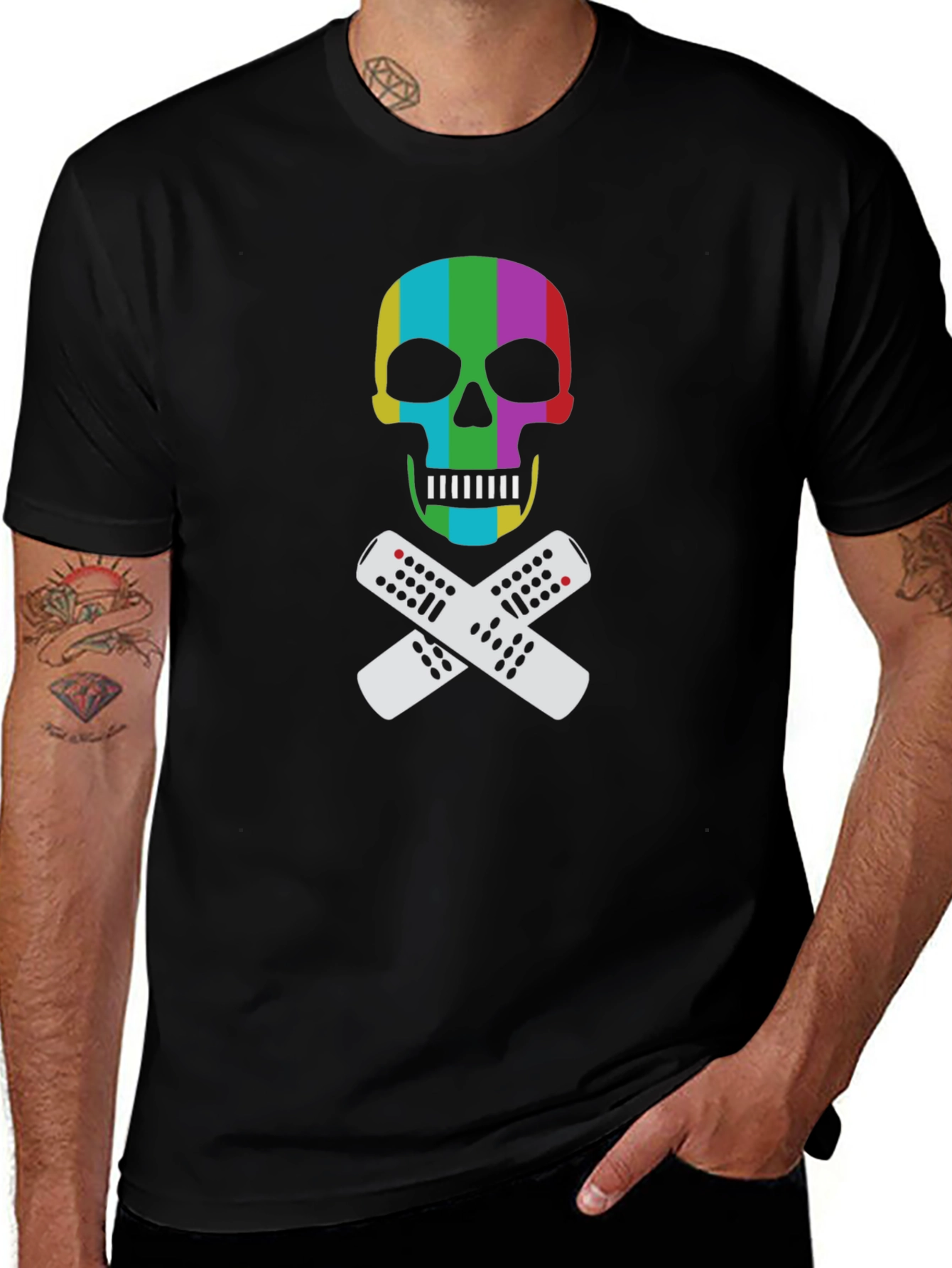 Rainbow Skull & Remote T-Shirt - Black Tee