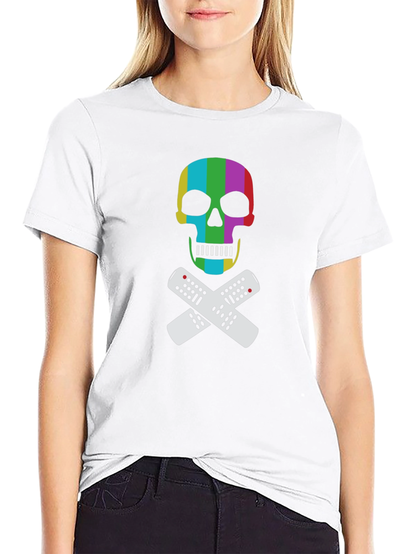 Rainbow Skull & Remote T-Shirt - Black Tee