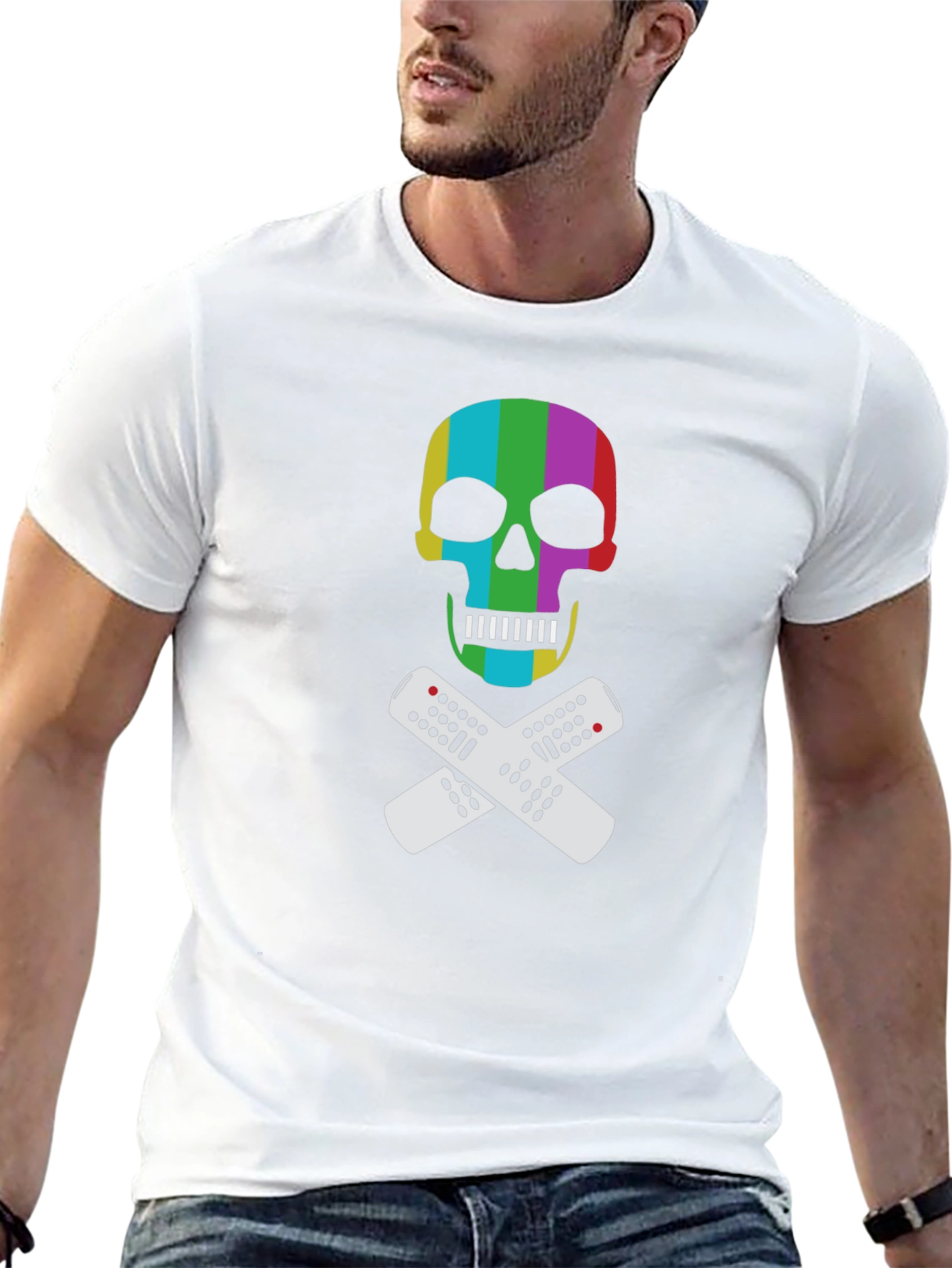 Rainbow Skull & Remote T-Shirt - Black Tee