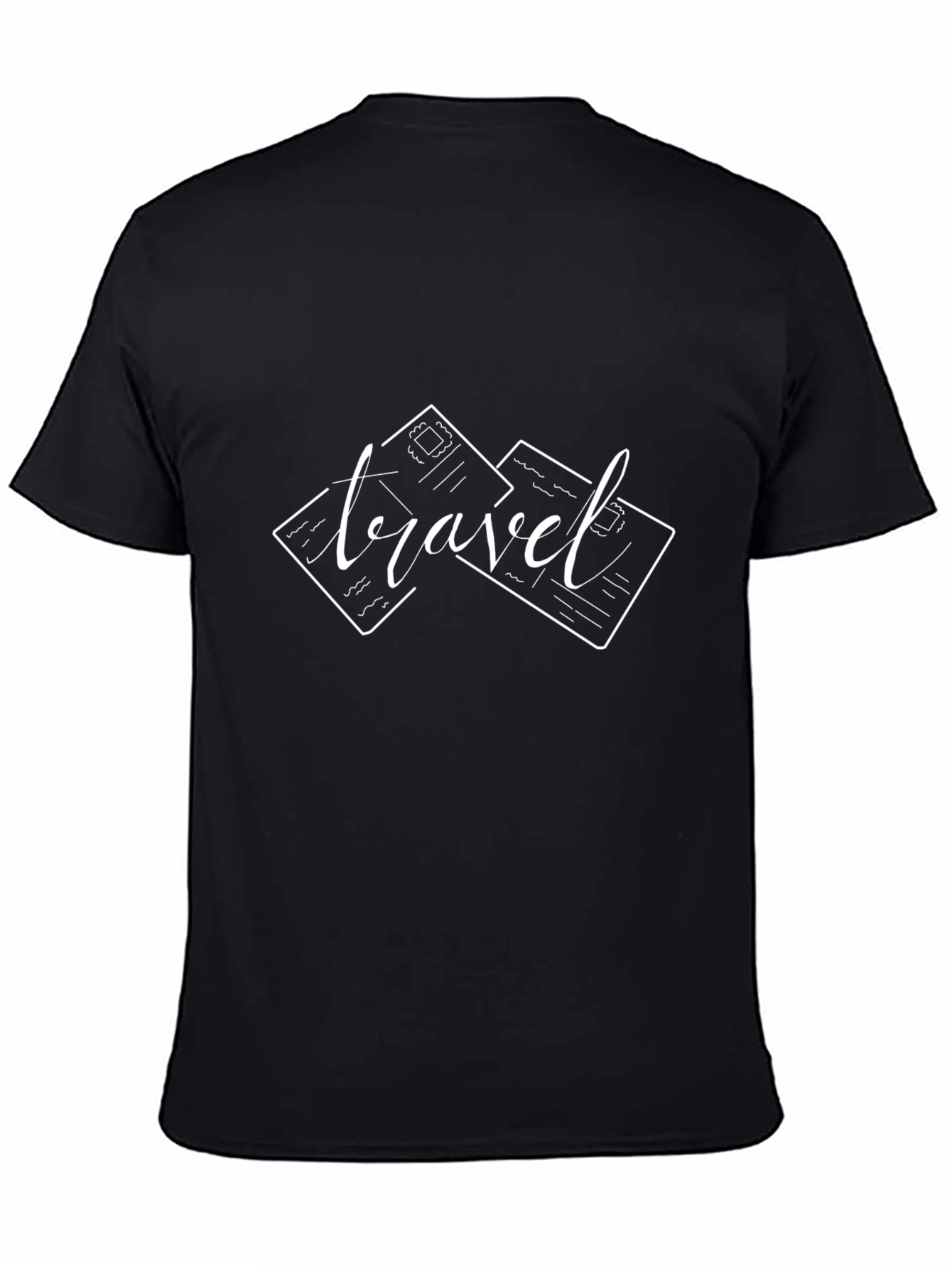 Travel Postcard Graphic Tee - Black Cotton T-Shirt
