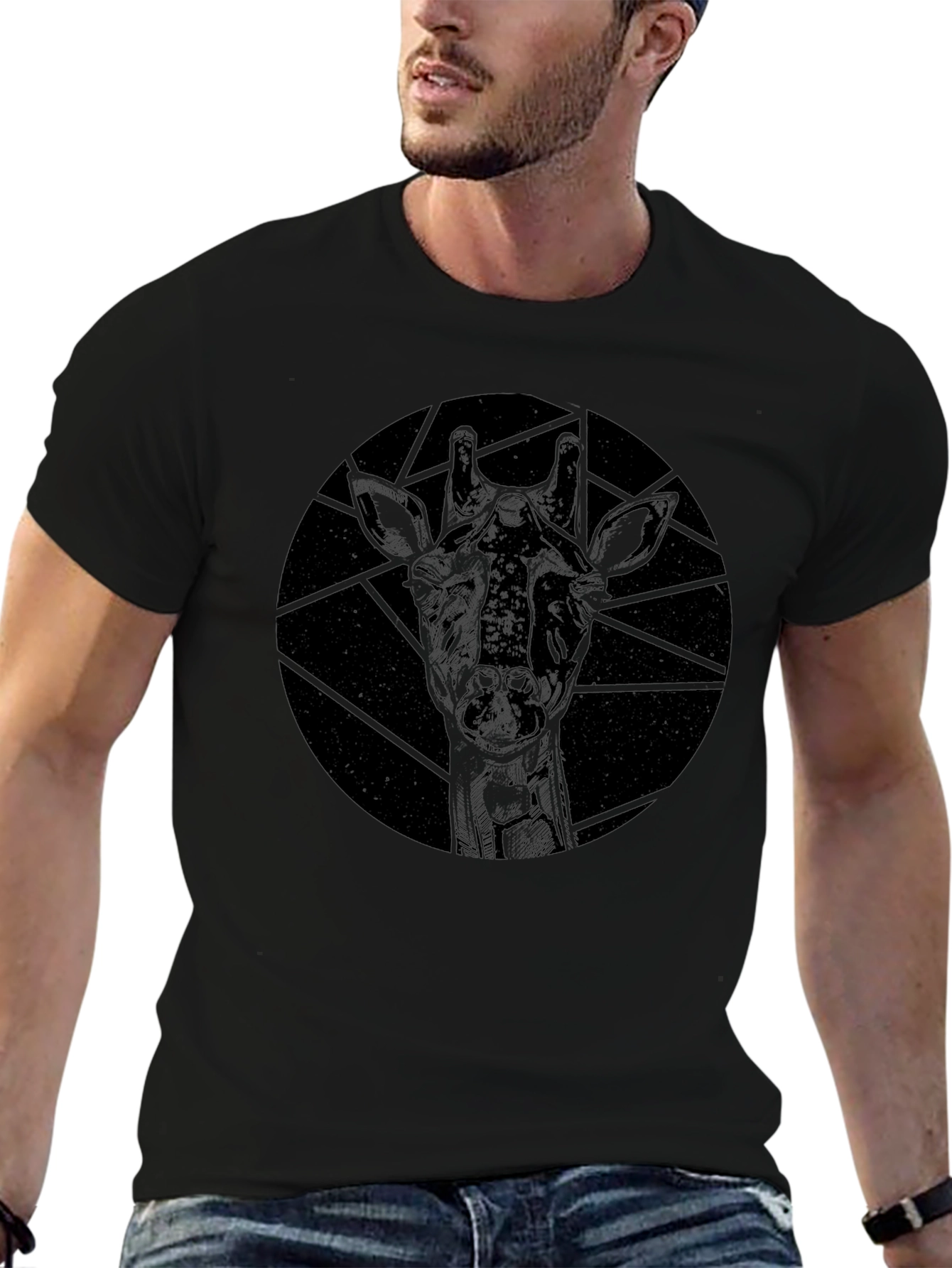 Geometric Giraffe Black T-Shirt - Modern Design