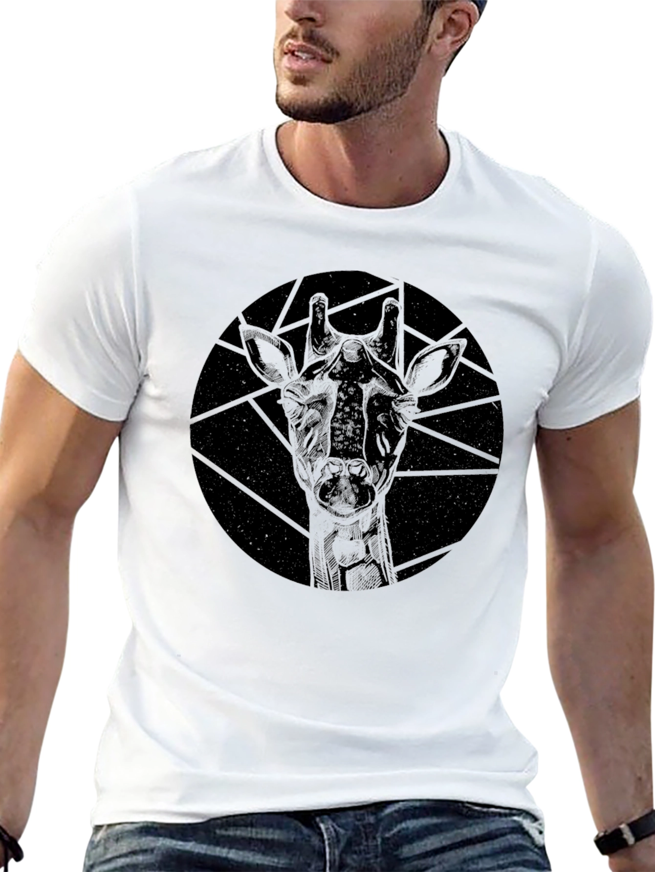 Geometric Giraffe Black T-Shirt - Modern Design
