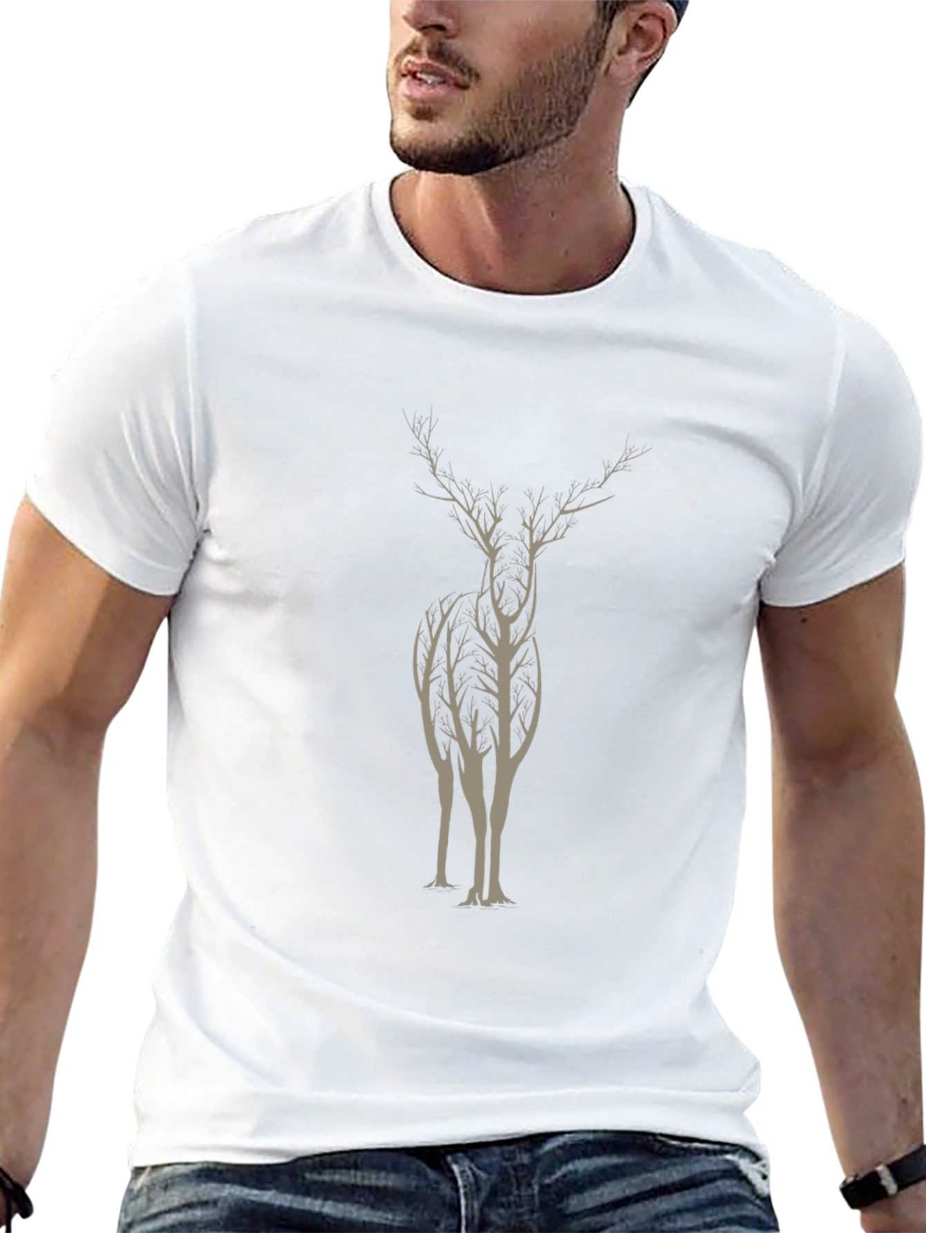 Tree Deer Graphic Tee - Stylish Mens Black T-Shirt