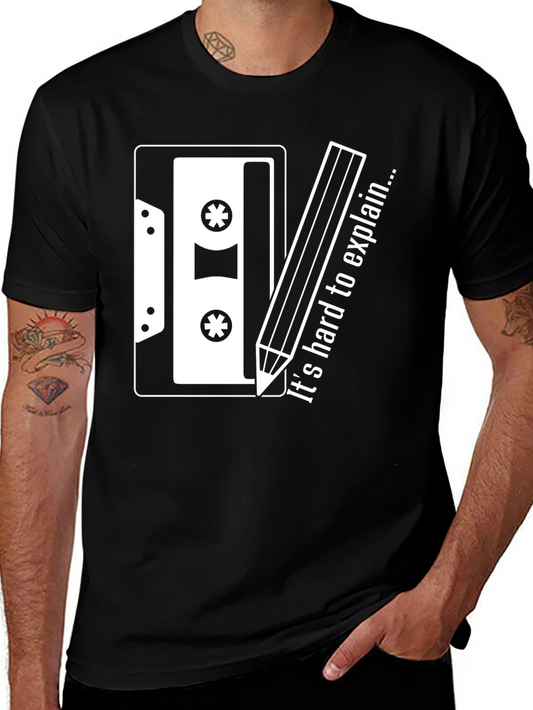 Retro Cassette & Pencil Graphic Tee - Its Hard to Explain