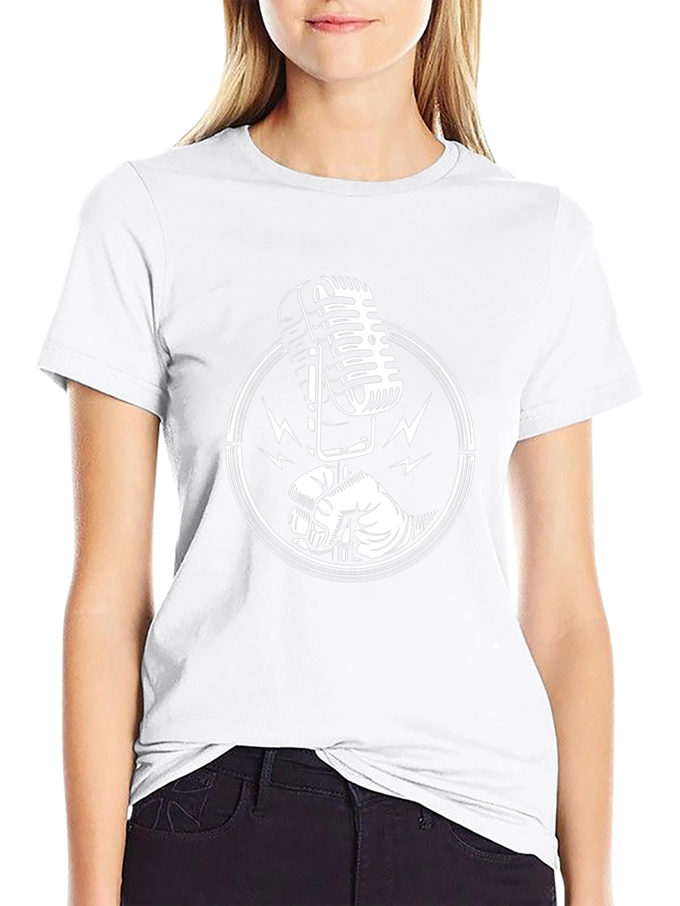 Retro Microphone Graphic Tee - Black