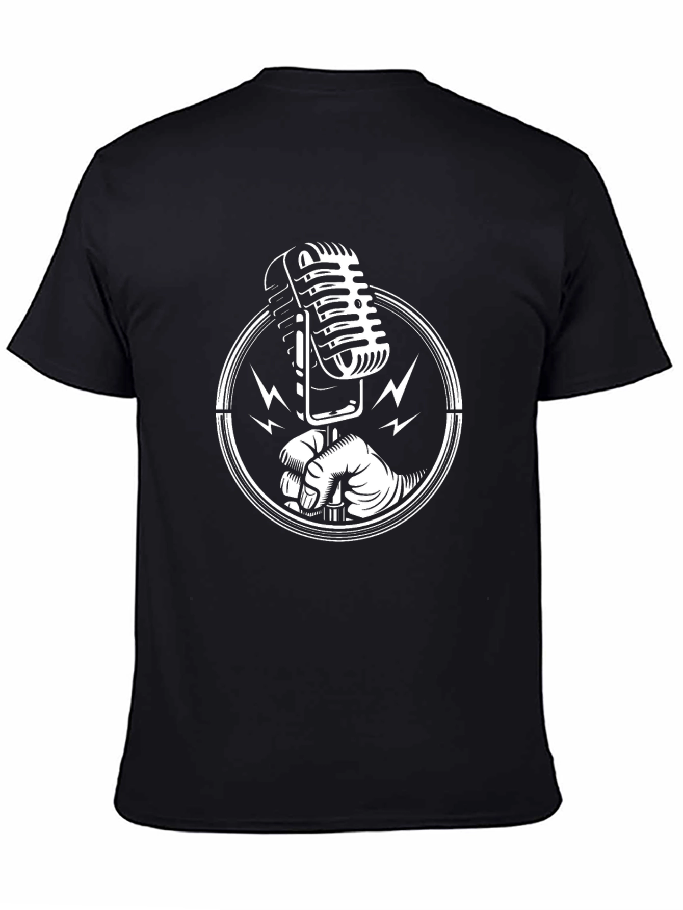 Retro Microphone Graphic Tee - Black
