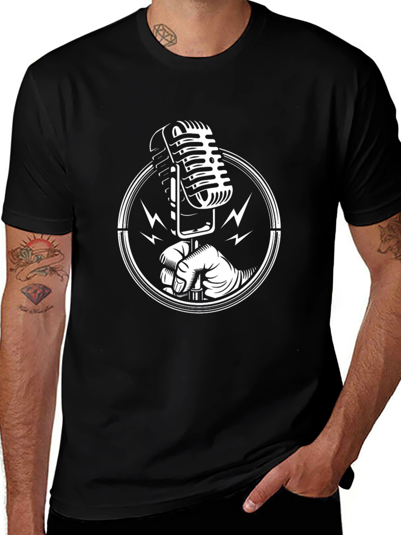 Retro Microphone Graphic Tee - Black