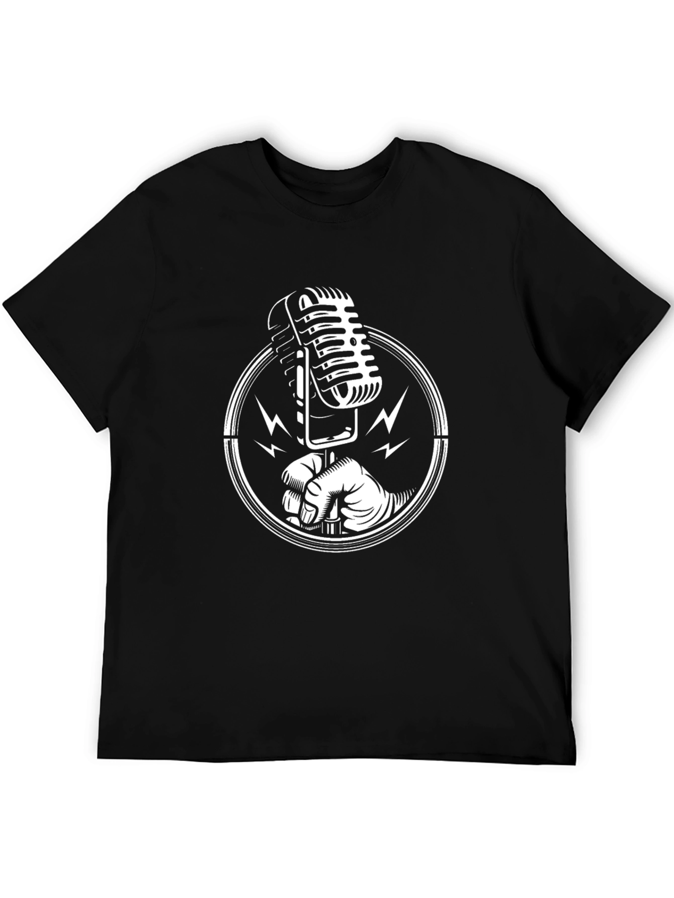 Retro Microphone Graphic Tee - Black
