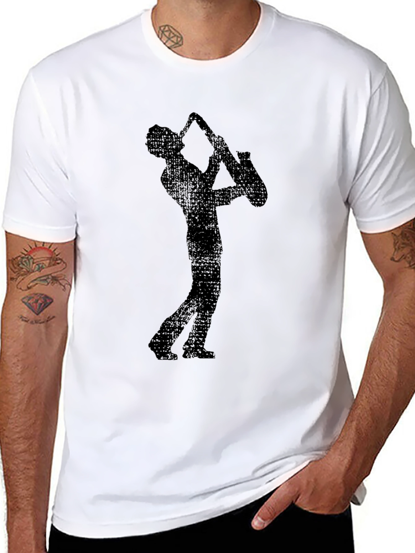 Saxophone Player Graphic T-Shirt - Black