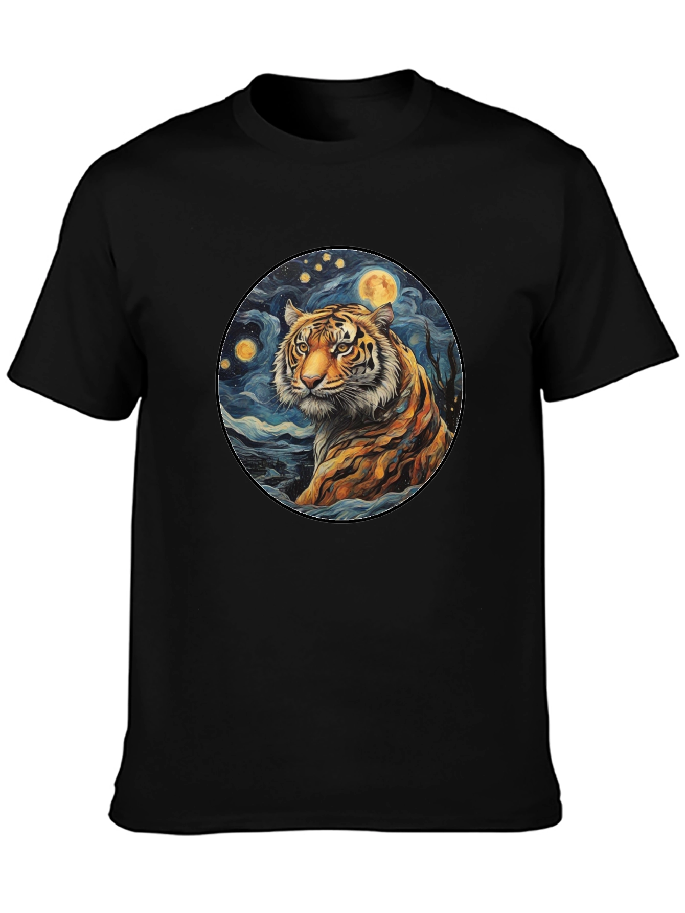 Tiger Starry Night Graphic Tee - Black Cotton