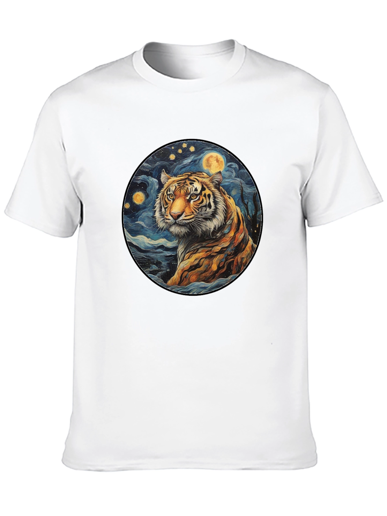 Tiger Starry Night Graphic Tee - Black Cotton