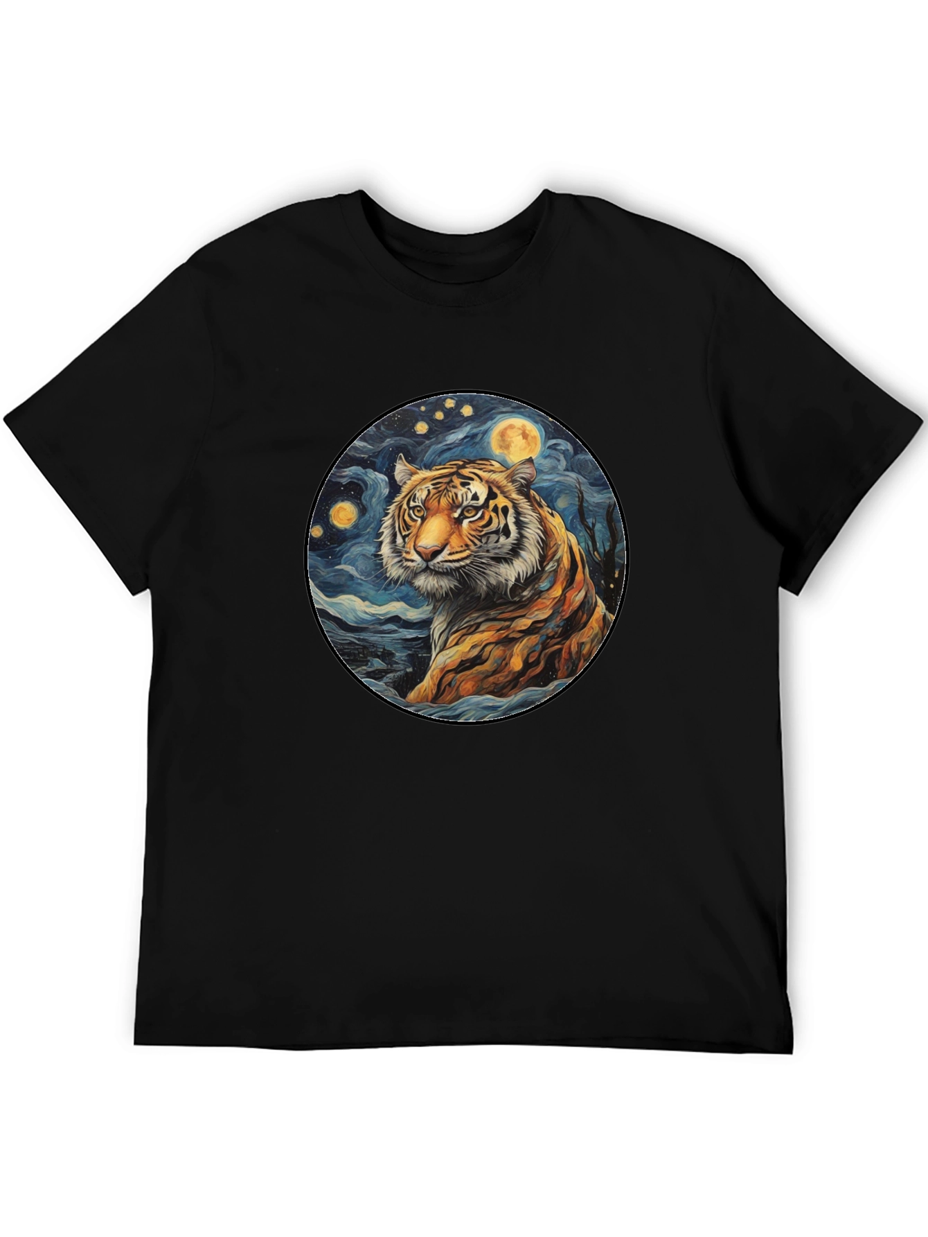 Tiger Starry Night Graphic Tee - Black Cotton