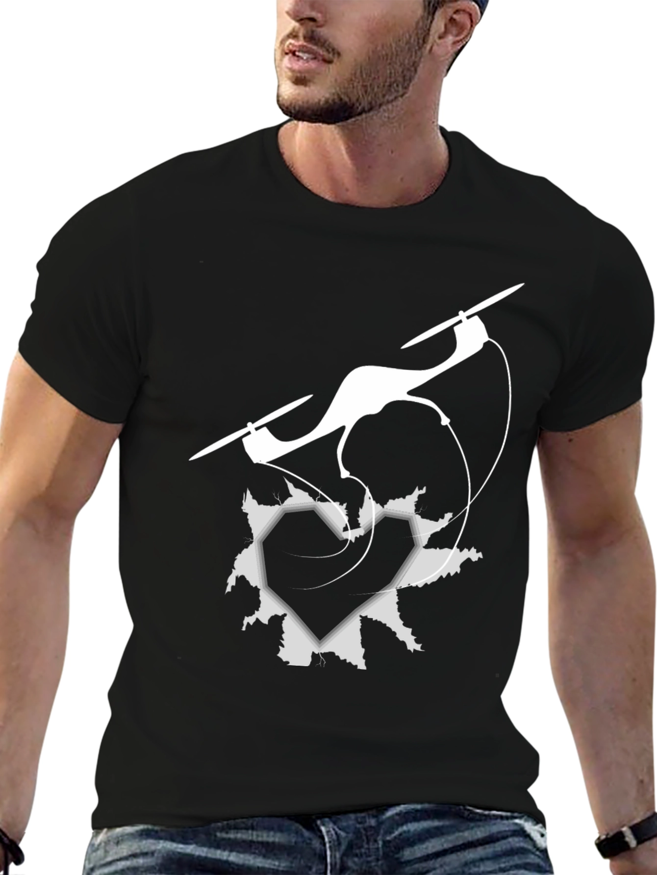 Drone Heart Graphic Tee - Black Crew Neck
