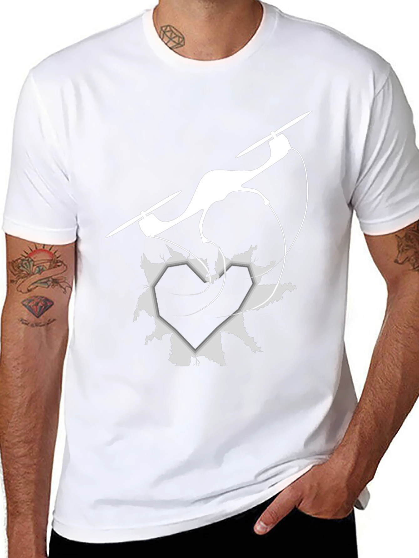 Drone Heart Graphic Tee - Black Crew Neck