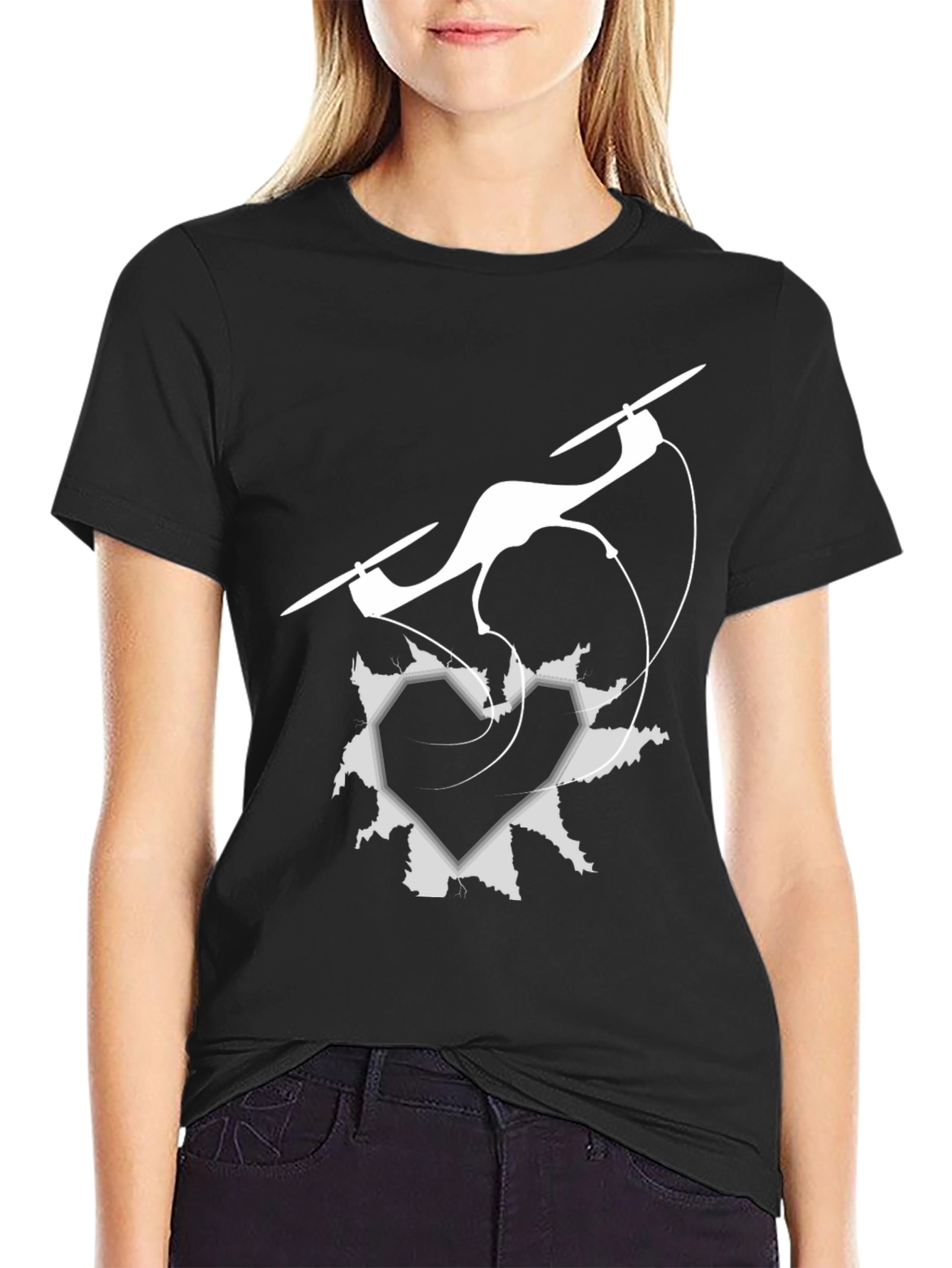 Drone Heart Graphic Tee - Black Crew Neck