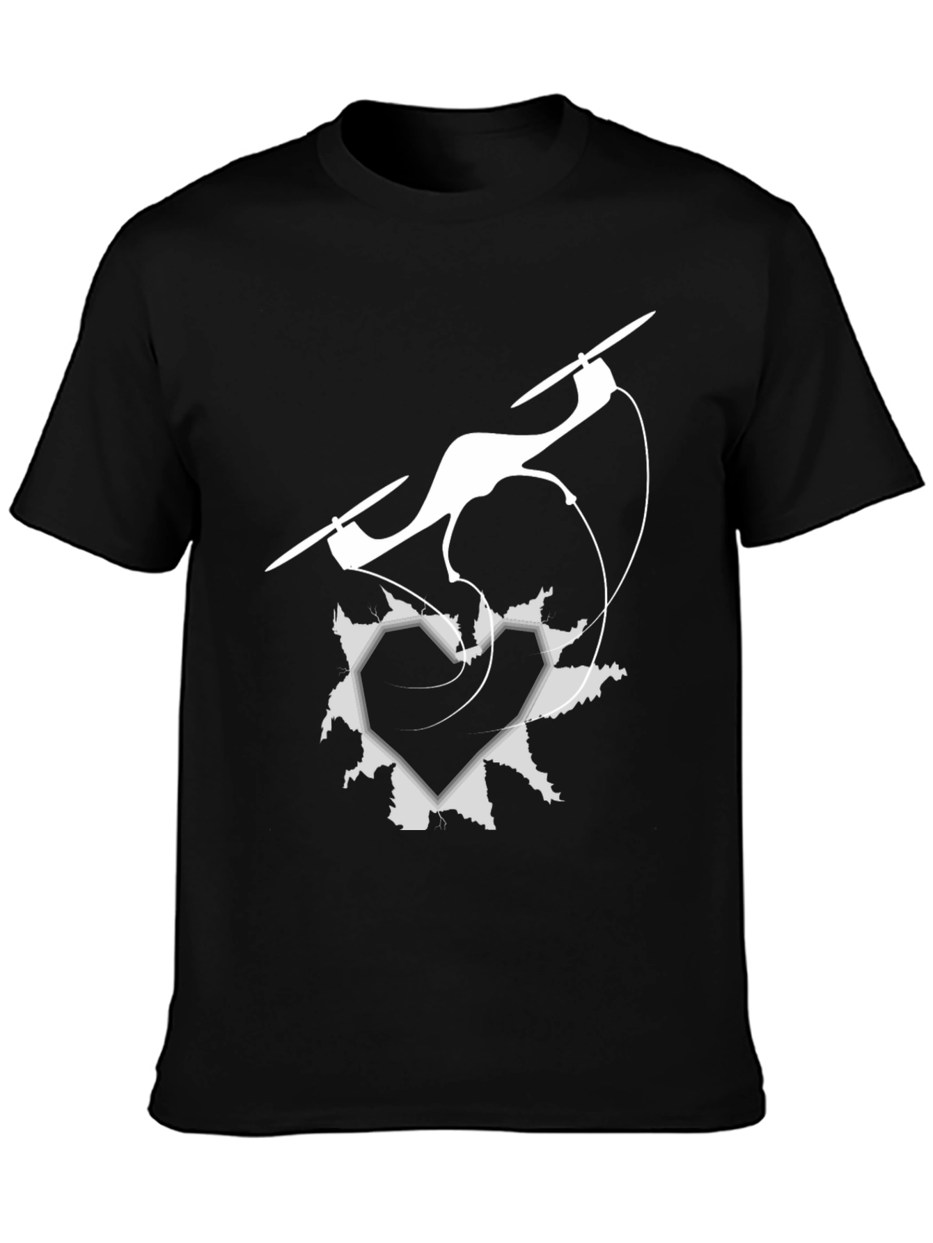 Drone Heart Graphic Tee - Black Crew Neck