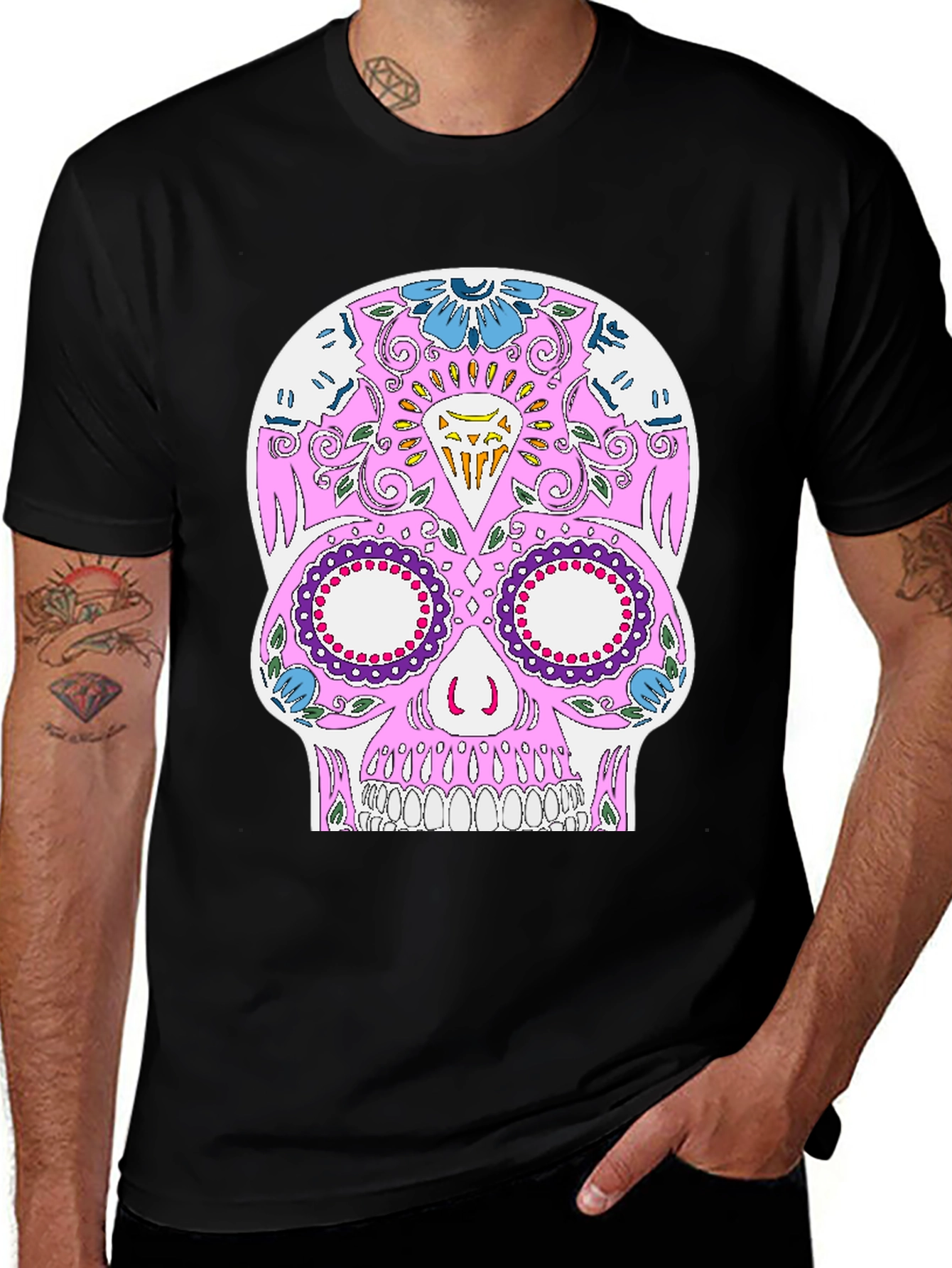 Sugar Skull Graphic Tee - Black