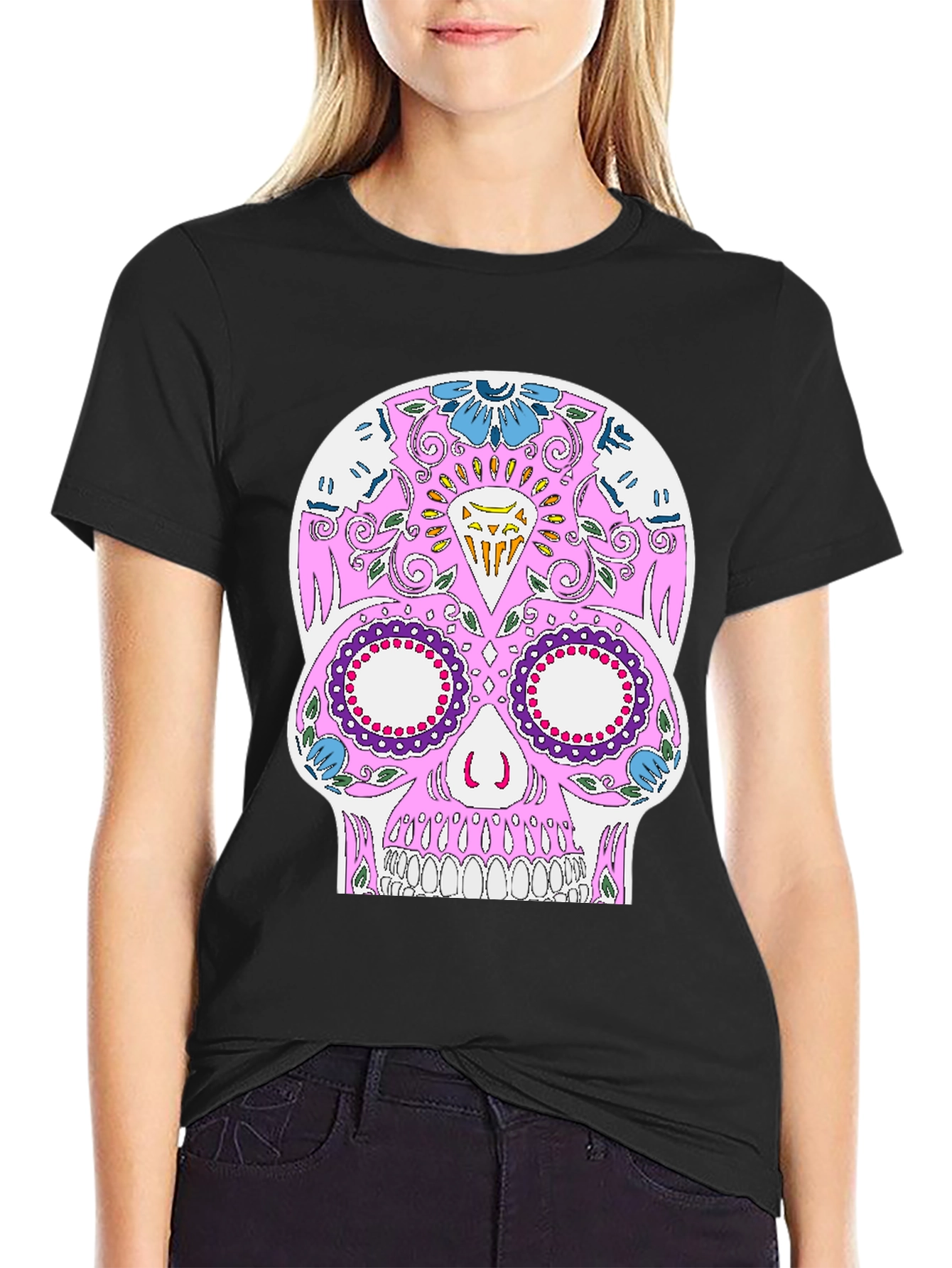 Sugar Skull Graphic Tee - Black