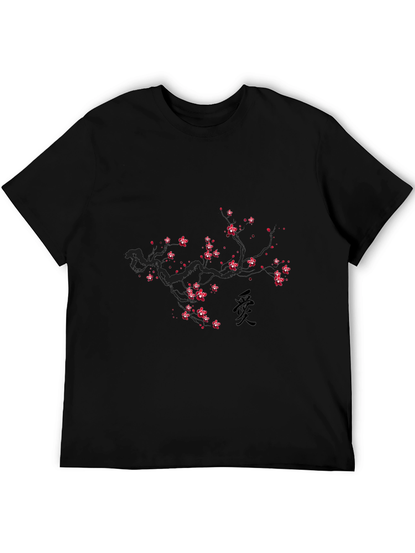 Cherry Blossom Print Black T-Shirt - Modern Casual Wear
