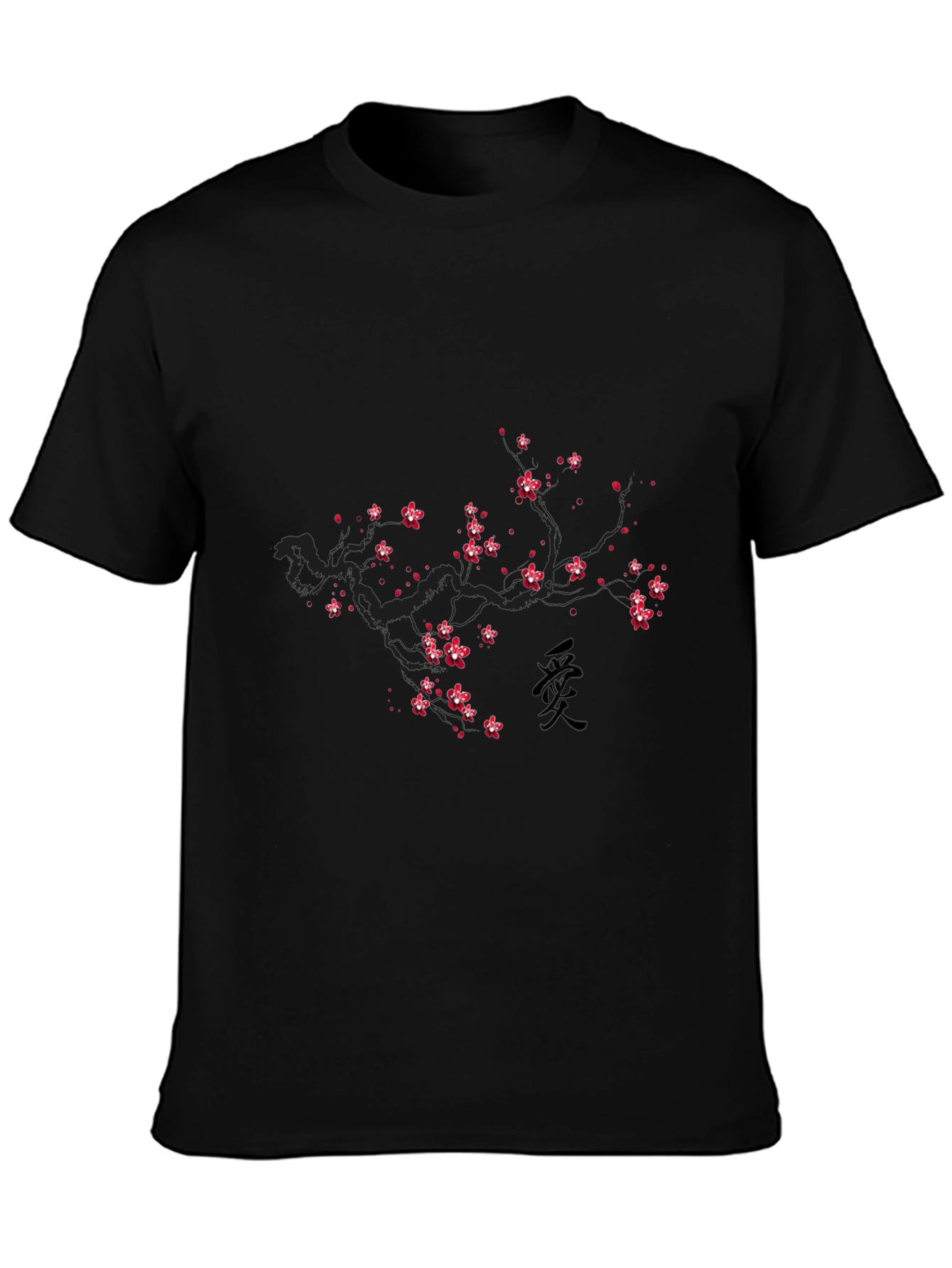 Cherry Blossom Print Black T-Shirt - Modern Casual Wear