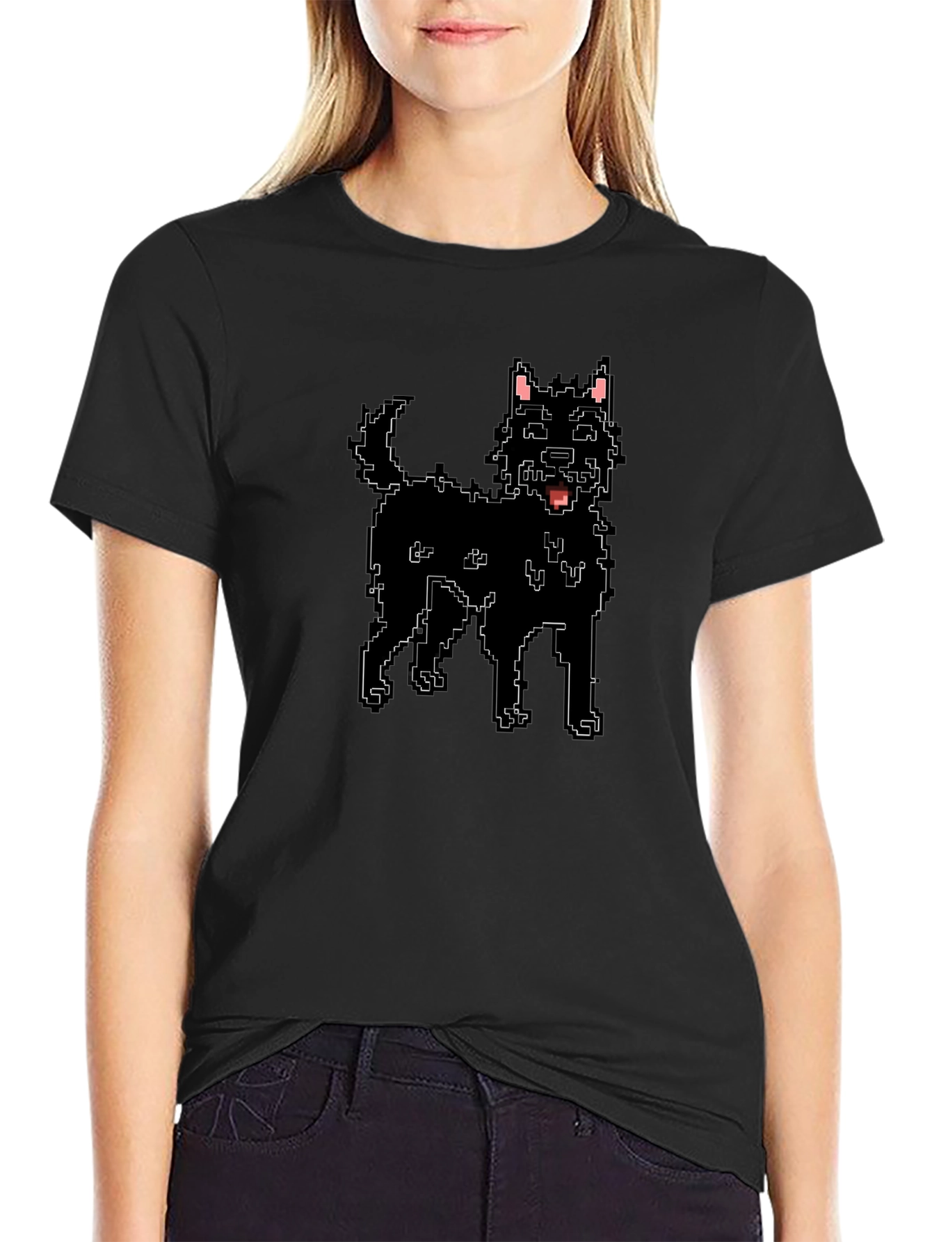 Pixel Dog Black T-Shirt - Retro Style