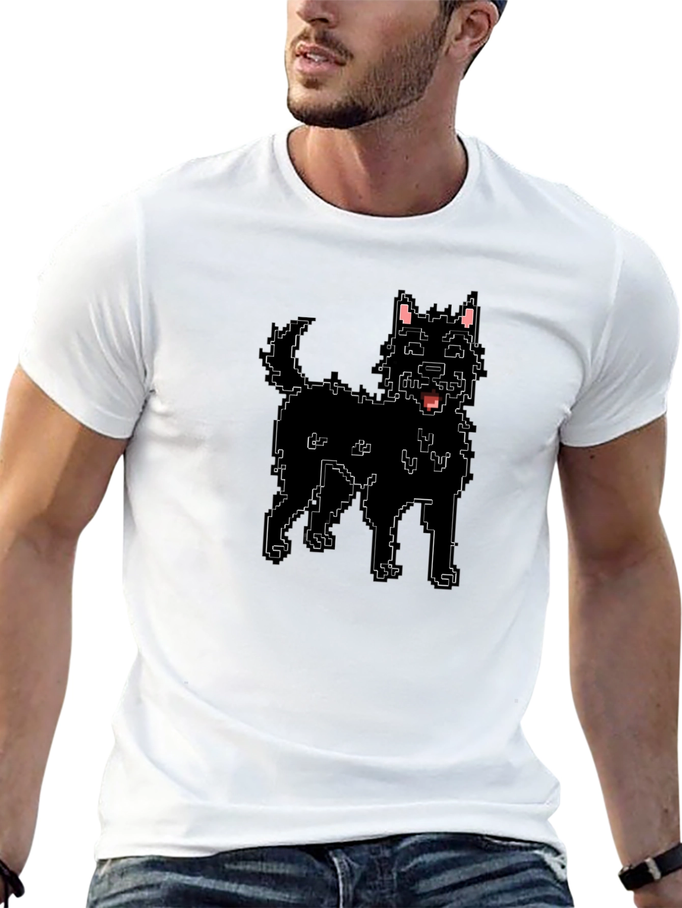 Pixel Dog Black T-Shirt - Retro Style