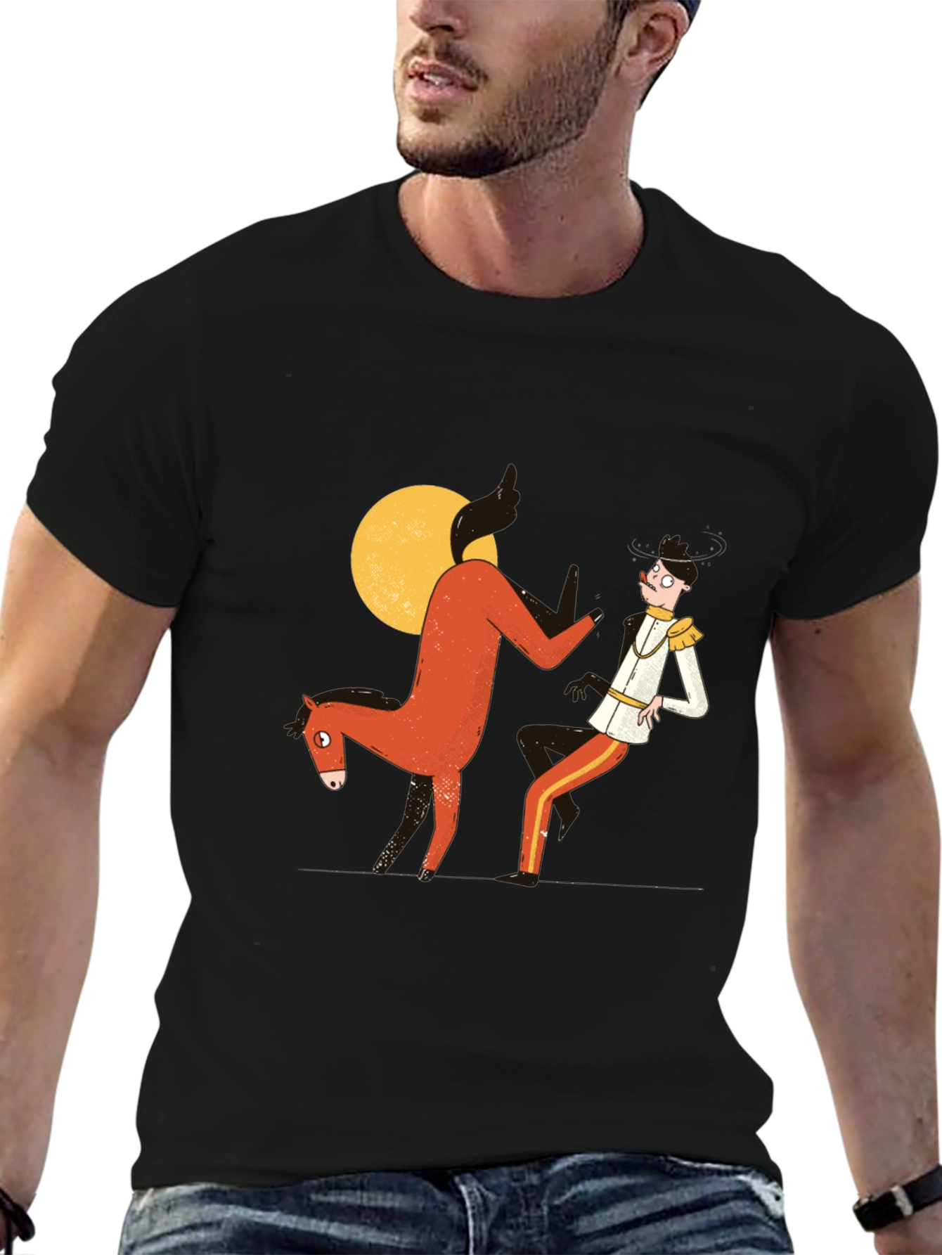 Humorous Horse & Rider Graphic T-Shirt