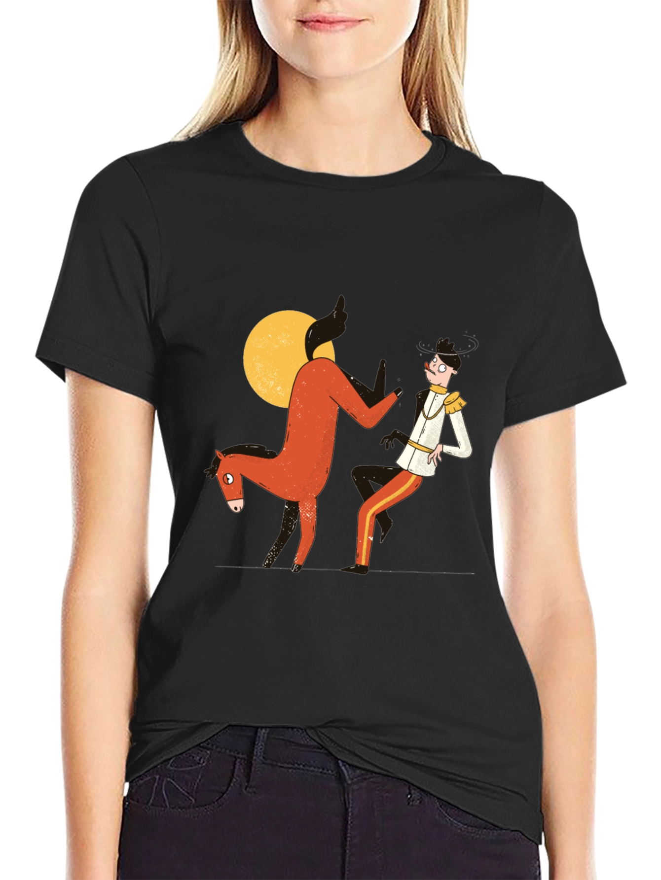 Humorous Horse & Rider Graphic T-Shirt