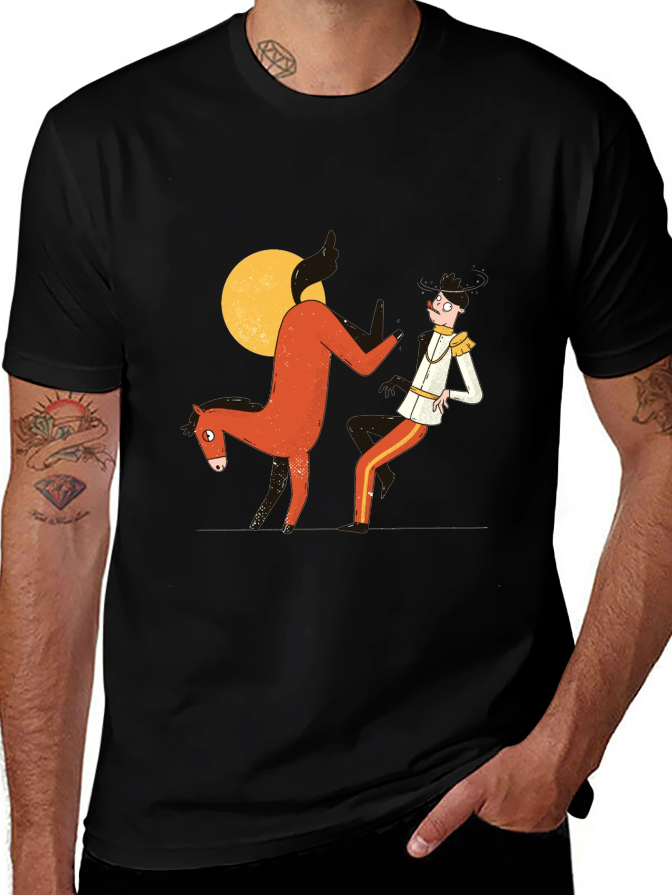 Humorous Horse & Rider Graphic T-Shirt