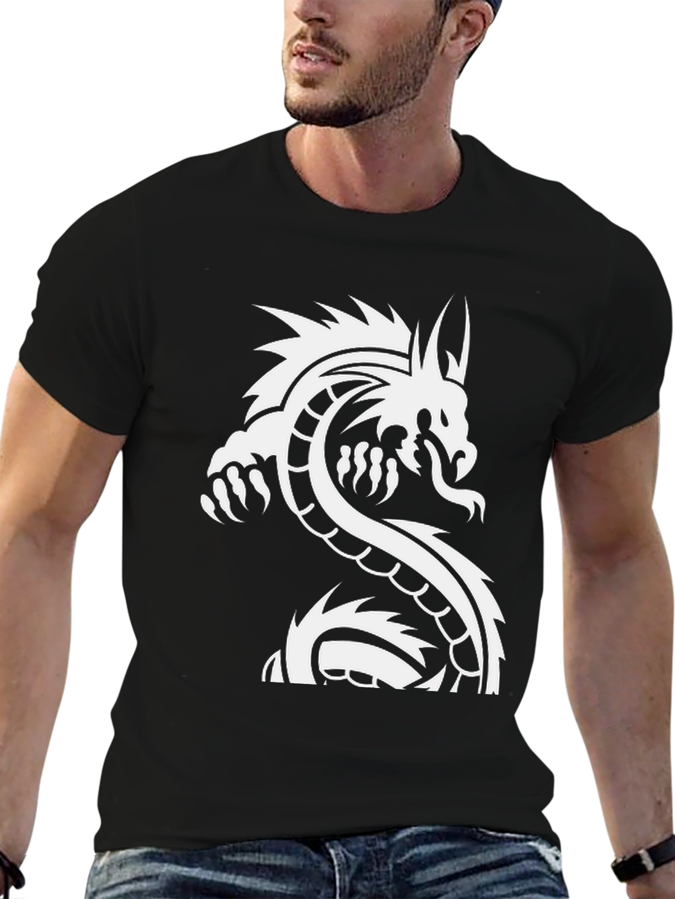 Dragon Graphic Tee - Black Cotton T-Shirt