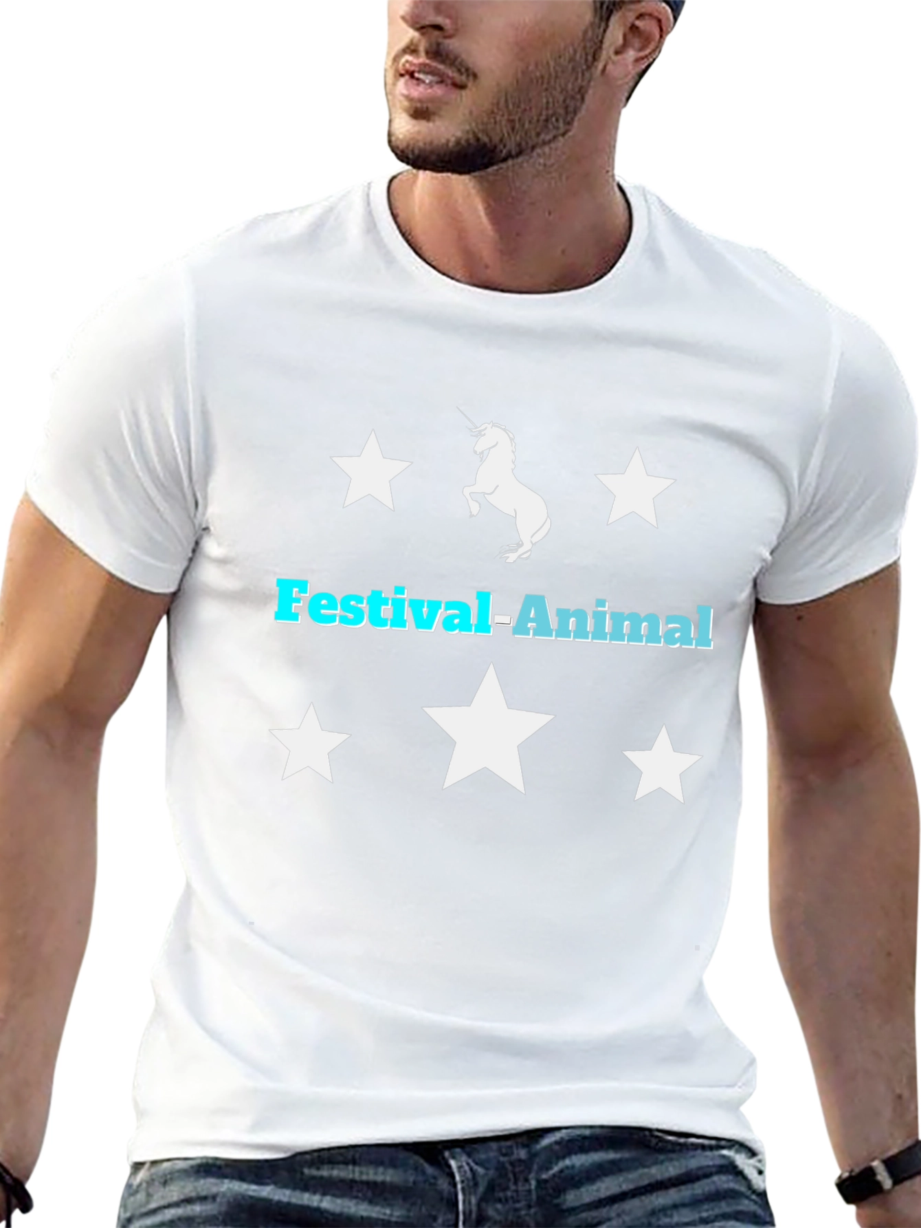 Festival-Animal Unicorn Star Graphic Black T-Shirt