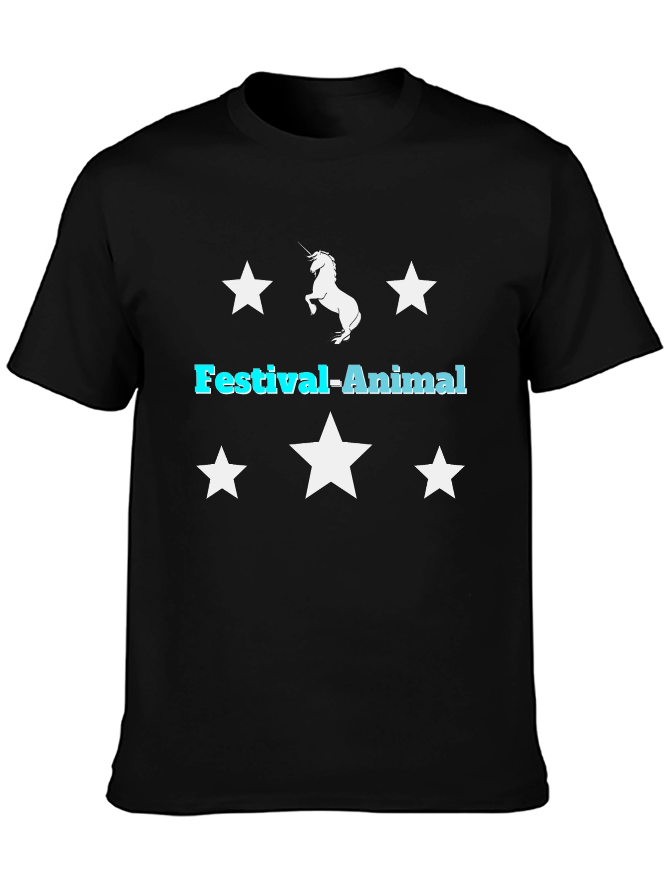 Festival-Animal Unicorn Star Graphic Black T-Shirt